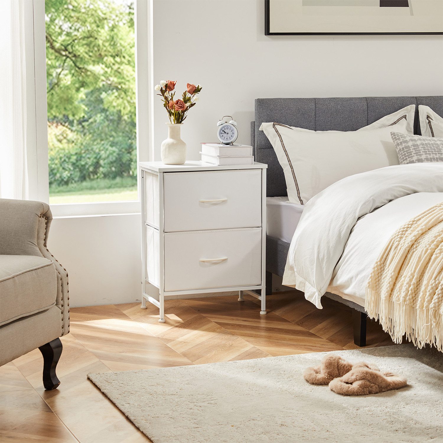 DUMOS Nachttisch Nachttisch mit 2 Schubladen, Stoffkommode,Nachtkommode (ei günstig online kaufen