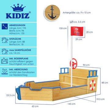 KIDIZ Sandkasten, Sandkasten Ahoi Piratenschiff Boot Segelschiff aus Holz