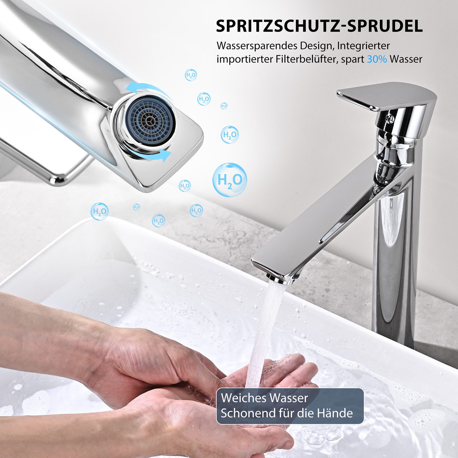 HOMELODY Waschtischarmatur Einhebelmischer Bad Wasserhahn Mischbatterie Armatur Waschbecken (Set) Keramikkartusche, Perlator, 3/8 Anschluss, einfache Montage, C – Bild 4 von 5