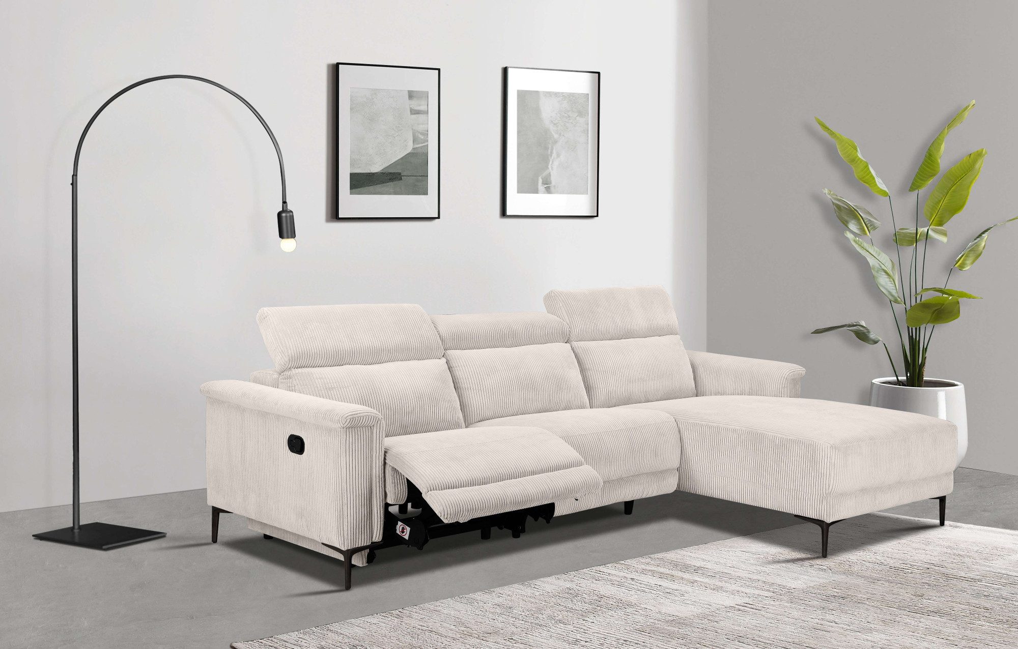 Places of Style Ecksofa "Lund in Cord, L-Form, 261 cm, manuelle und elektr. günstig online kaufen