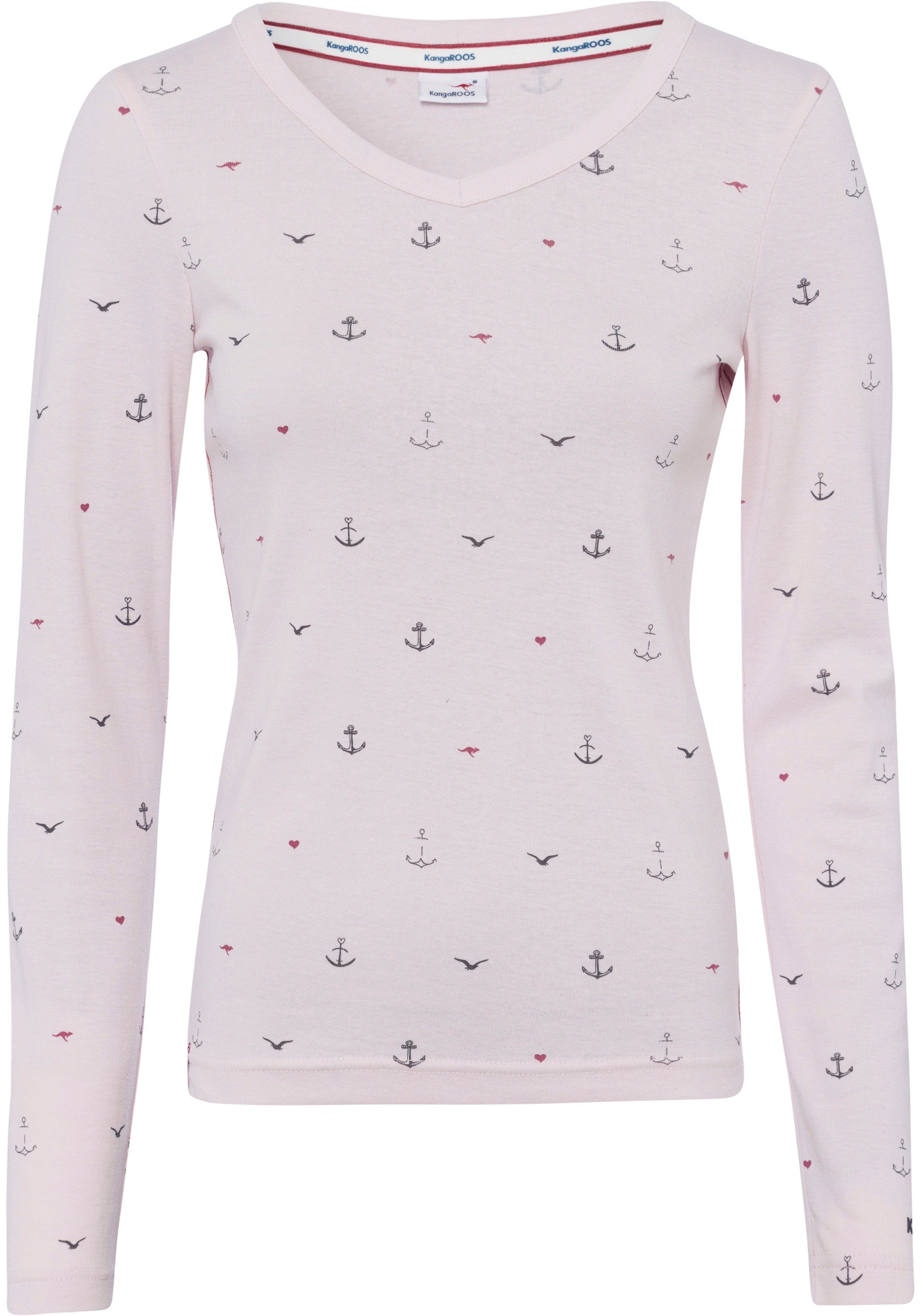 mit hanseatischem KangaROOS rosa-meliert Alloverdruck Langarmshirt (1-tlg)