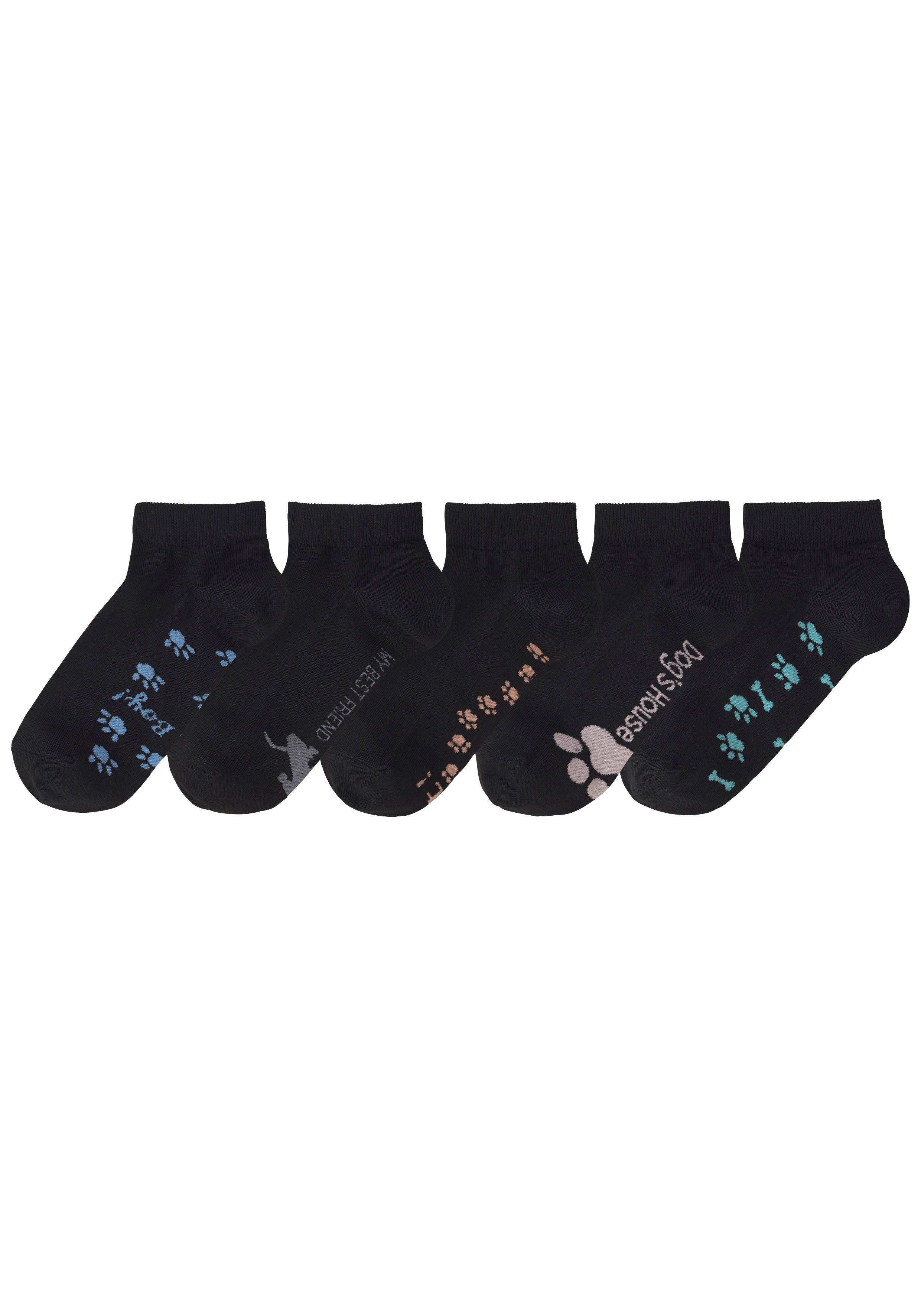 Arizona Sneakersocken (Packung, 5-Paar) mit süßem Pfotendesign unter der Sohle