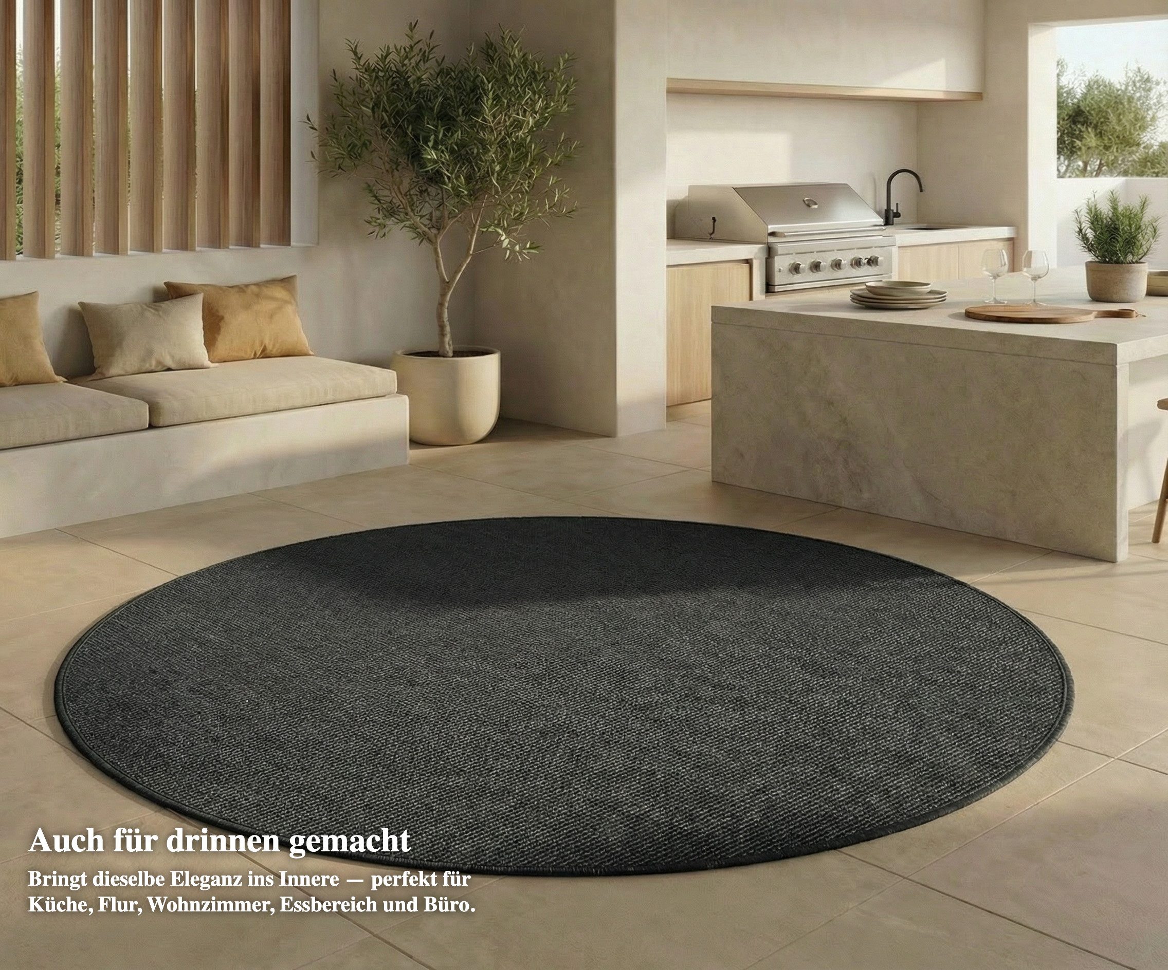 Jimri Outdoorteppich Keywest, Rund, Outdoor Teppich Balkonteppich Terassenteppich