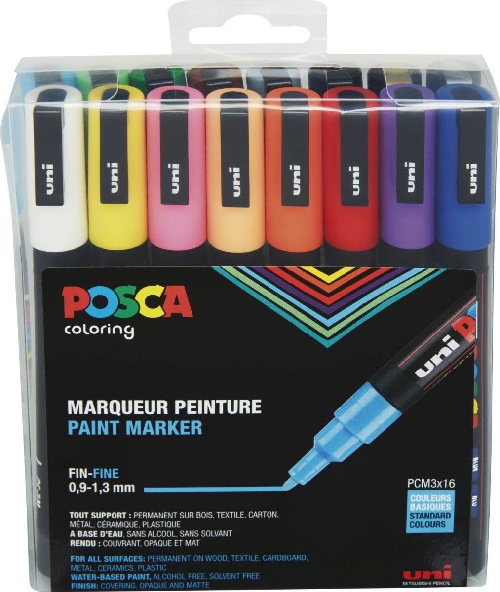 uni-ball Filzstift Fasermaler Uni Posca PC-3M 0,9-1,3mm sortiert VE=16 Stück
