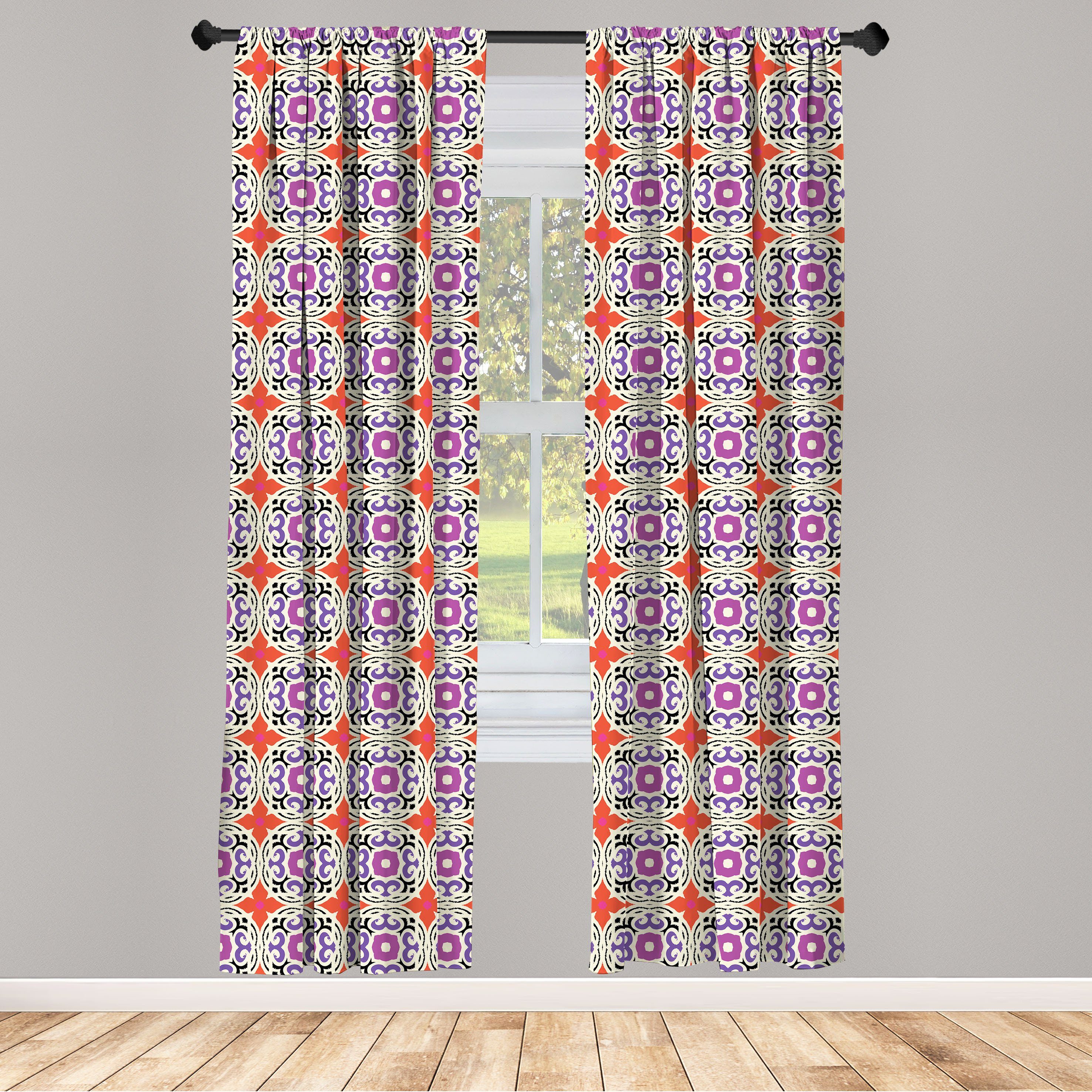 Gardine Vorhang für Wohnzimmer Schlafzimmer Dekor, Abakuhaus, Microfaser, Ethnisch 4 Petal florale Motive