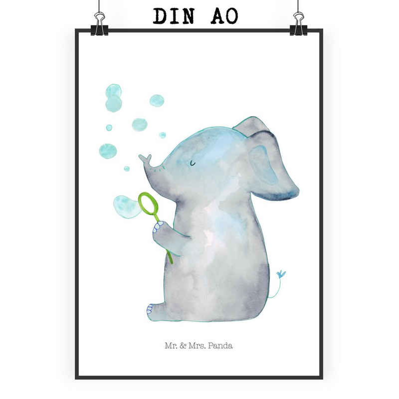 Mr. & Mrs. Panda Poster DIN A0 Elefant Seifenblasen - Weiß - Geschenk, Tiere, Heimat, Wanddek, Elefant Seifenblasen (1 St), Einzigartige Designs