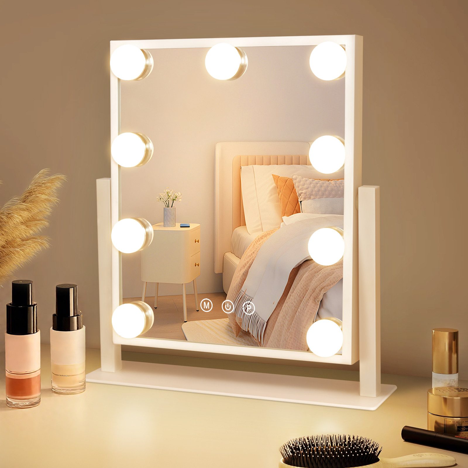 Kosmetikspiegel Klein Tischspiegel mit Beleuchtung 9 LED Schminkspiegel Touch