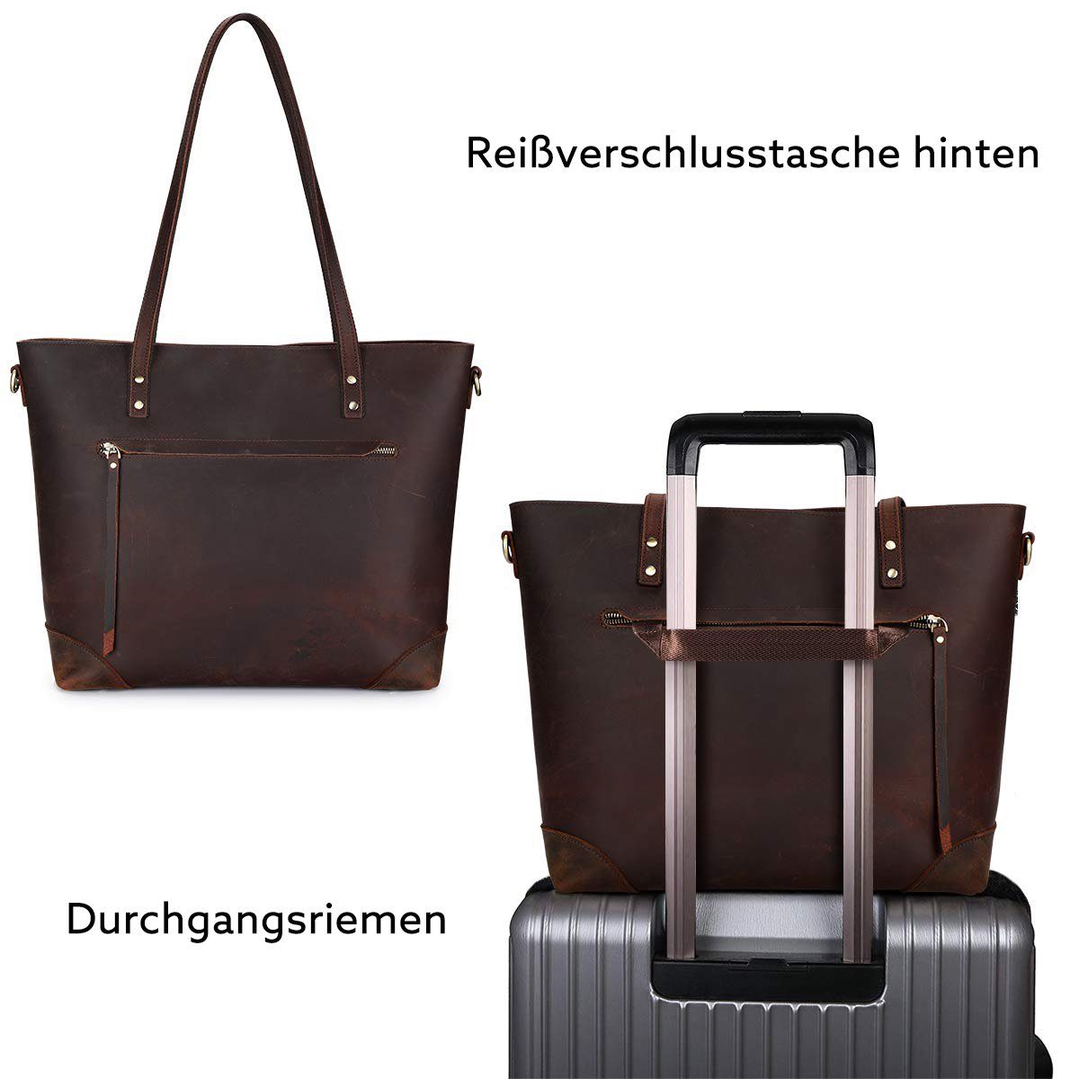 S-ZONE Handtasche, Schulter- Reisetasche, Messenger Dunkelbraun Bag Geldbörse