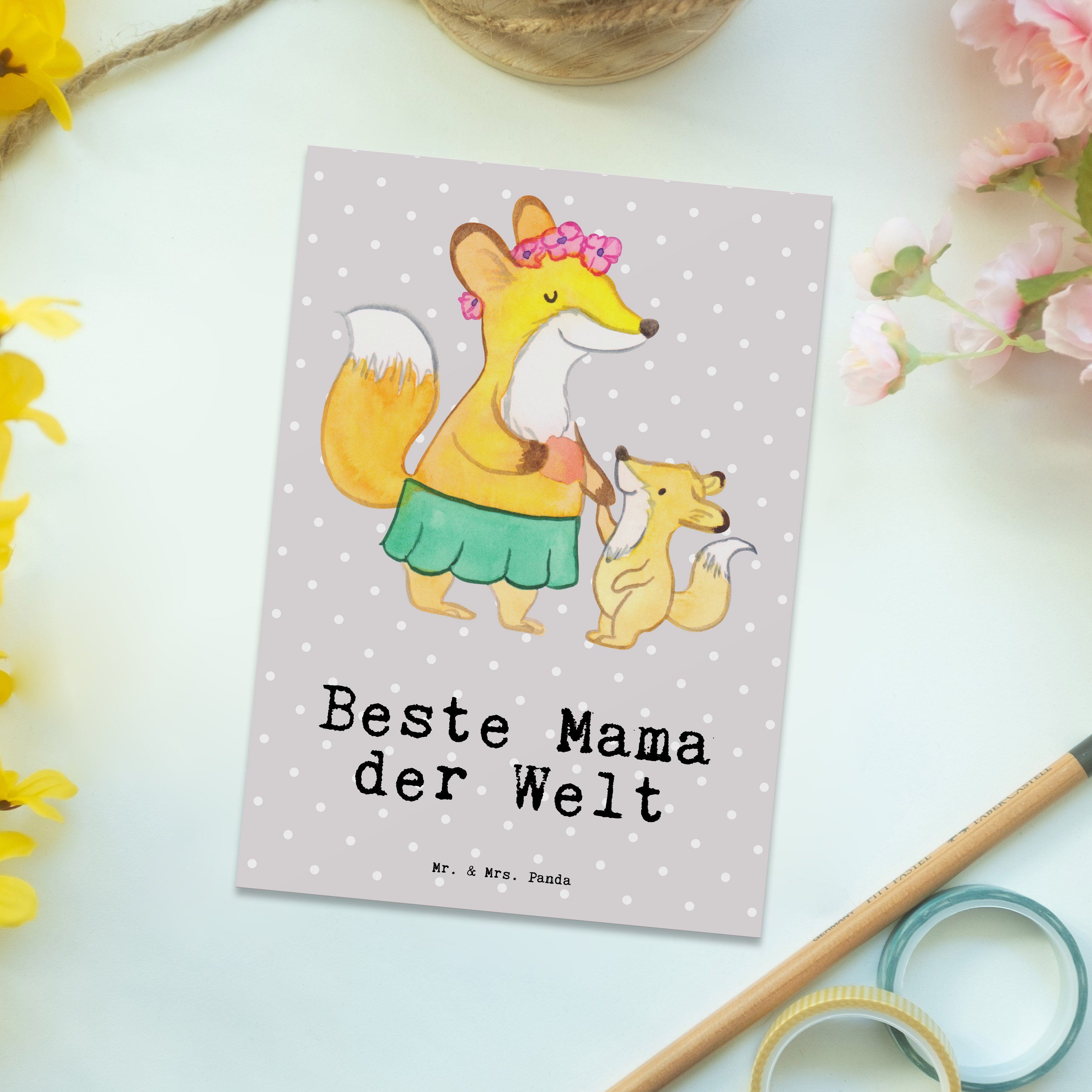 Mr. & Grau Mama Mrs. Panda Dankes Pastell - Geschenk, Welt Beste der - Bedanken, Postkarte Fuchs