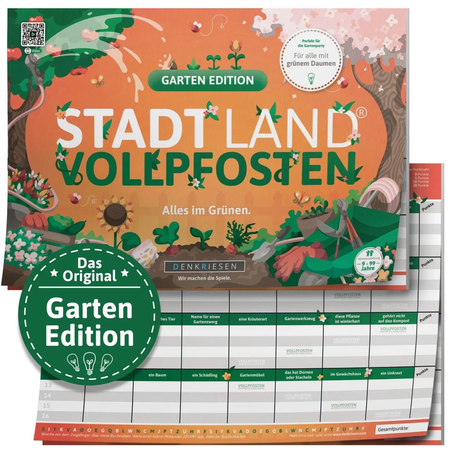 Denkriesen Spiel STADT LAND VOLLPFOSTEN® - GARTEN EDITION - "Alles im Grünen." - A4
