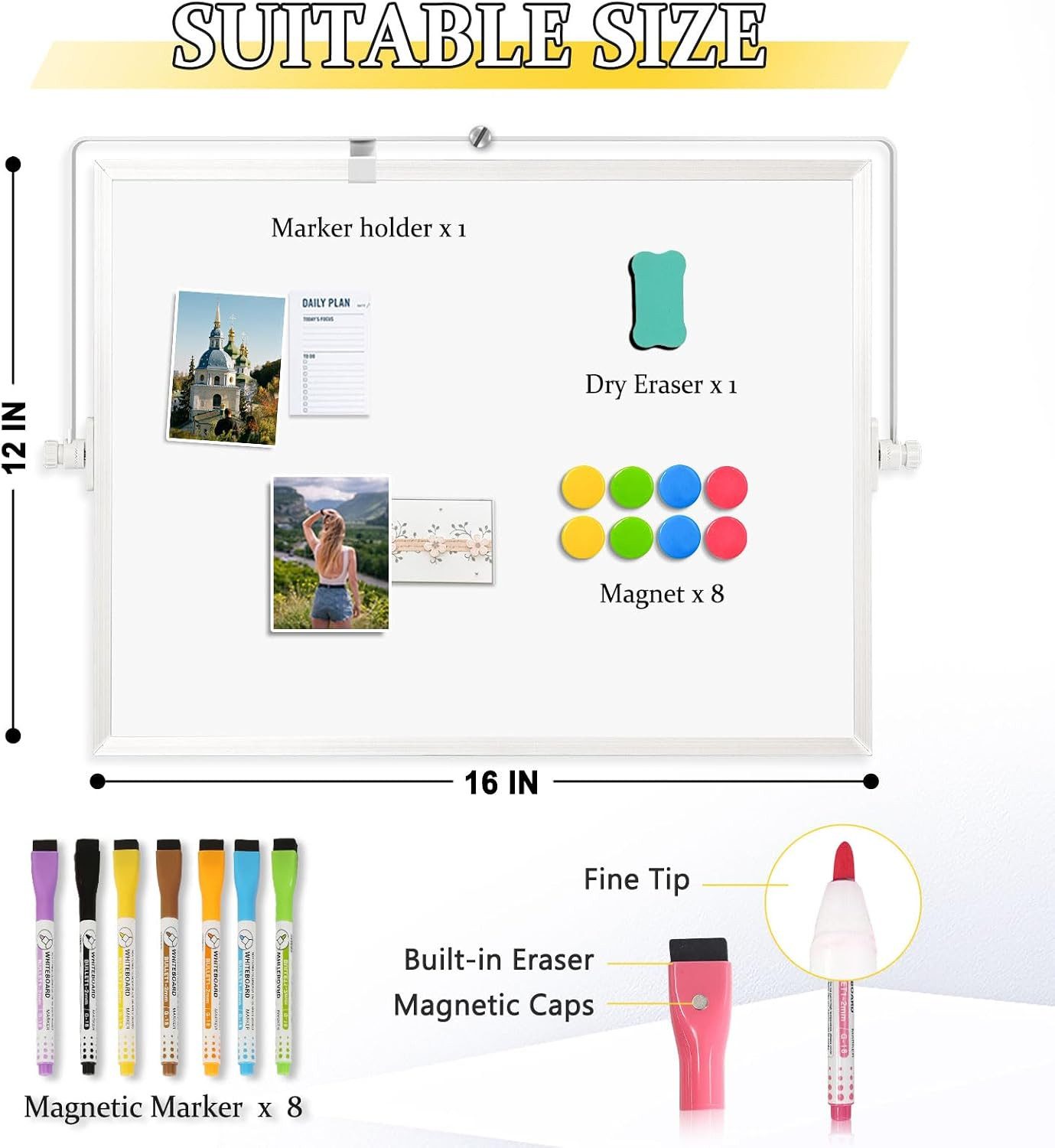 FELIXLEO Magnettafel Doppelseitiges Whiteboard 40x30 cm mit Ständer Tragbar Weiß