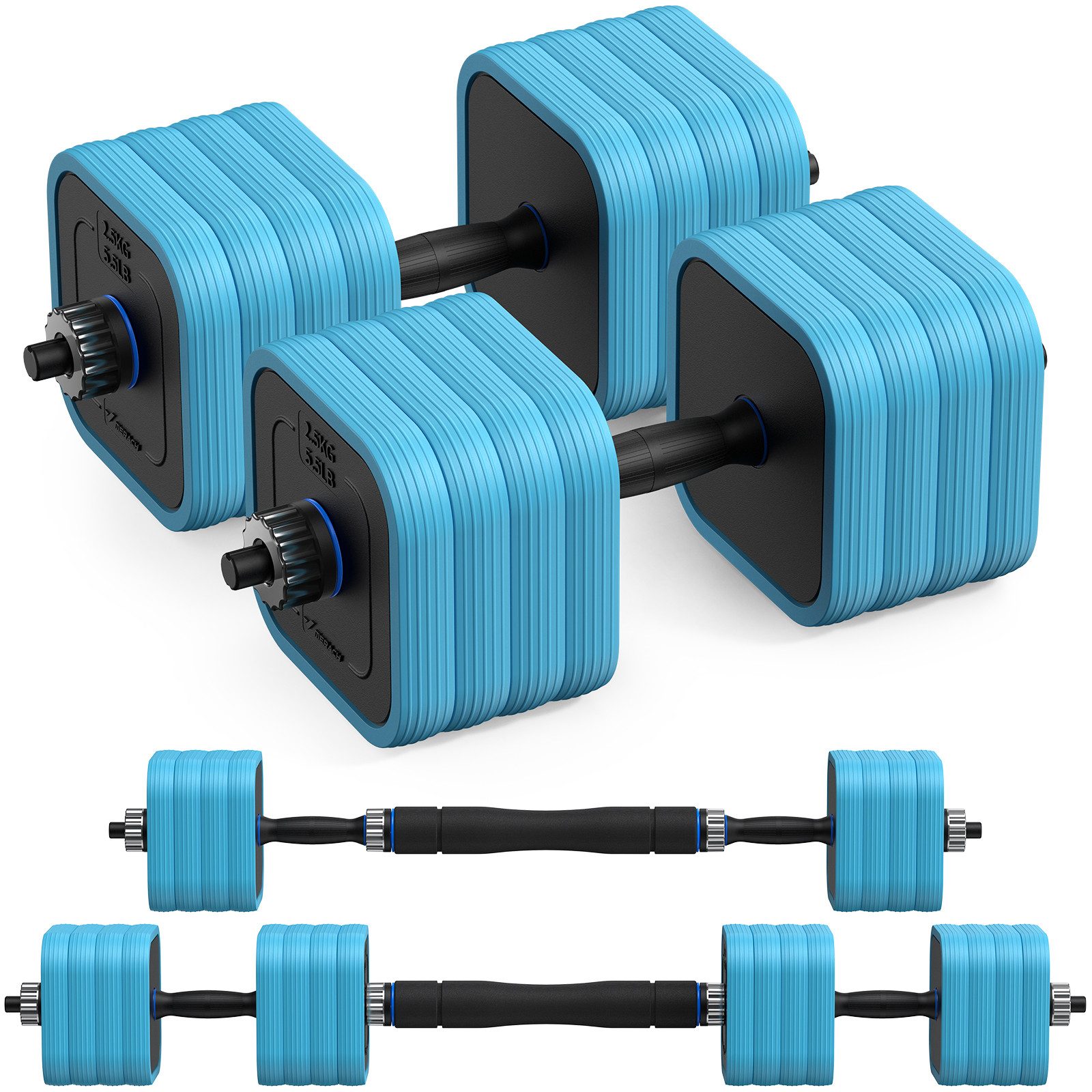 MERACH Langhantel Hantel-Set, Verstellbare Hanteln, Insgesamt 40 kg, (3-in-1 Hantelset für Krafttraining, Multifunktionalität, stabil, platzsparend, rutschfeste Griffe, einfache Montage, für zuhause), quadratische Form, verstellbare Gewichte, Liegestütz u