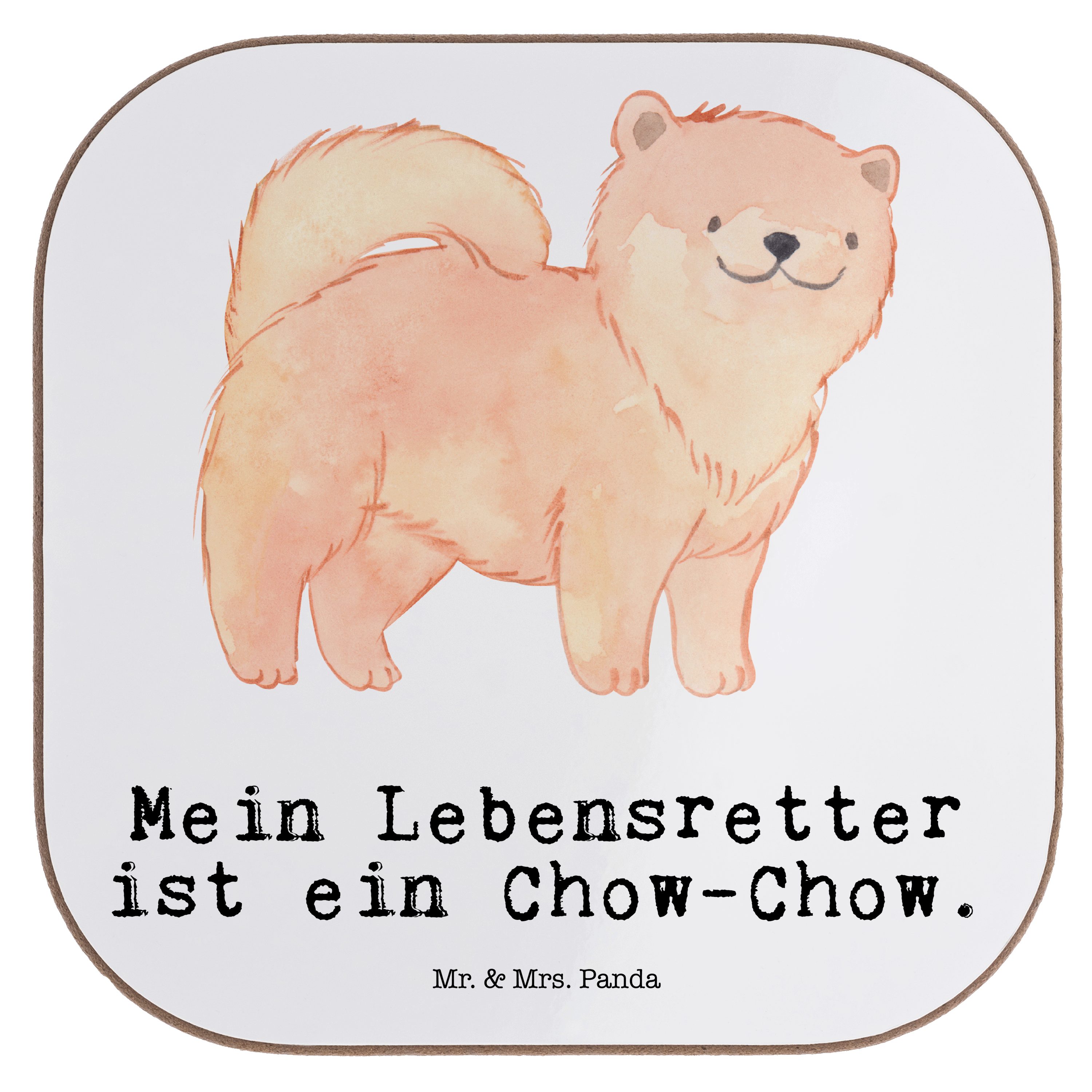 Mr. & Mrs. Panda Getränkeuntersetzer Chow-Chow Lebensretter - Weiß - Geschenk, Asiatischer Spitz, Glasunte, 1-tlg.