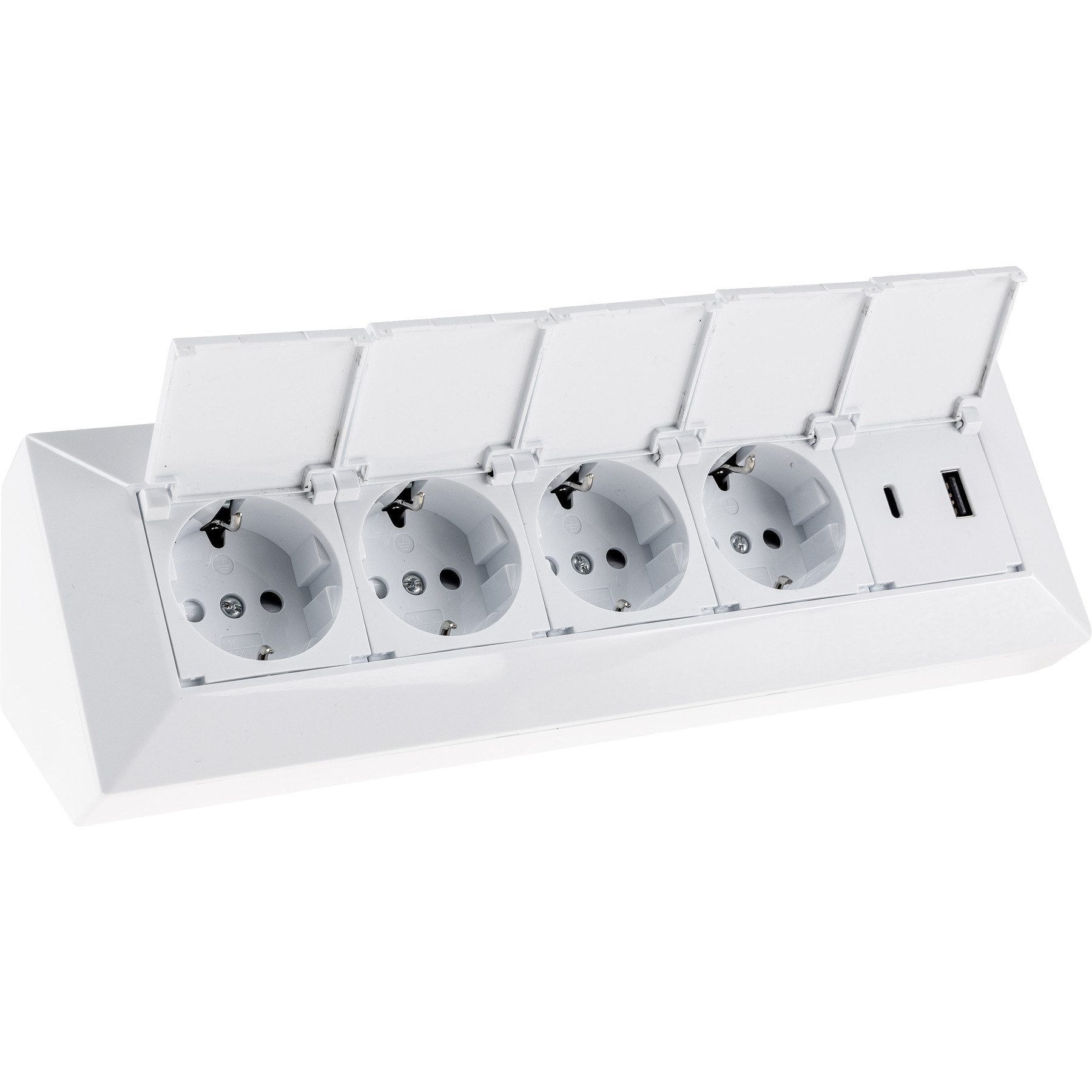 CHILITEC Steckdosenblock 23960, 4-fach, mit Schutzklappen, USB-A+C Steckdosenleiste