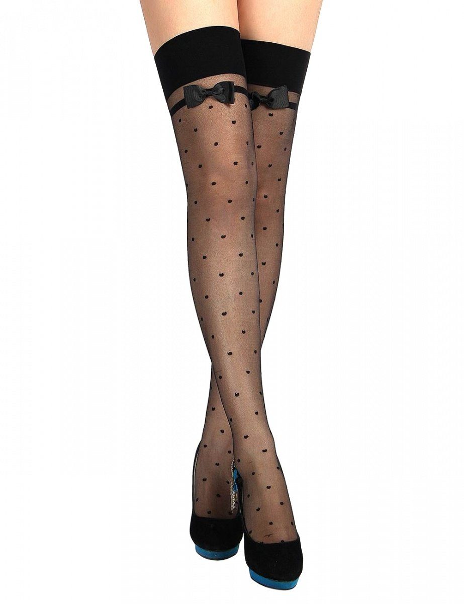 Lau-Fashion Колготки Nylon Гольфи Punkte Schleifchen Halterlose Overknees Schwarz S/M/L