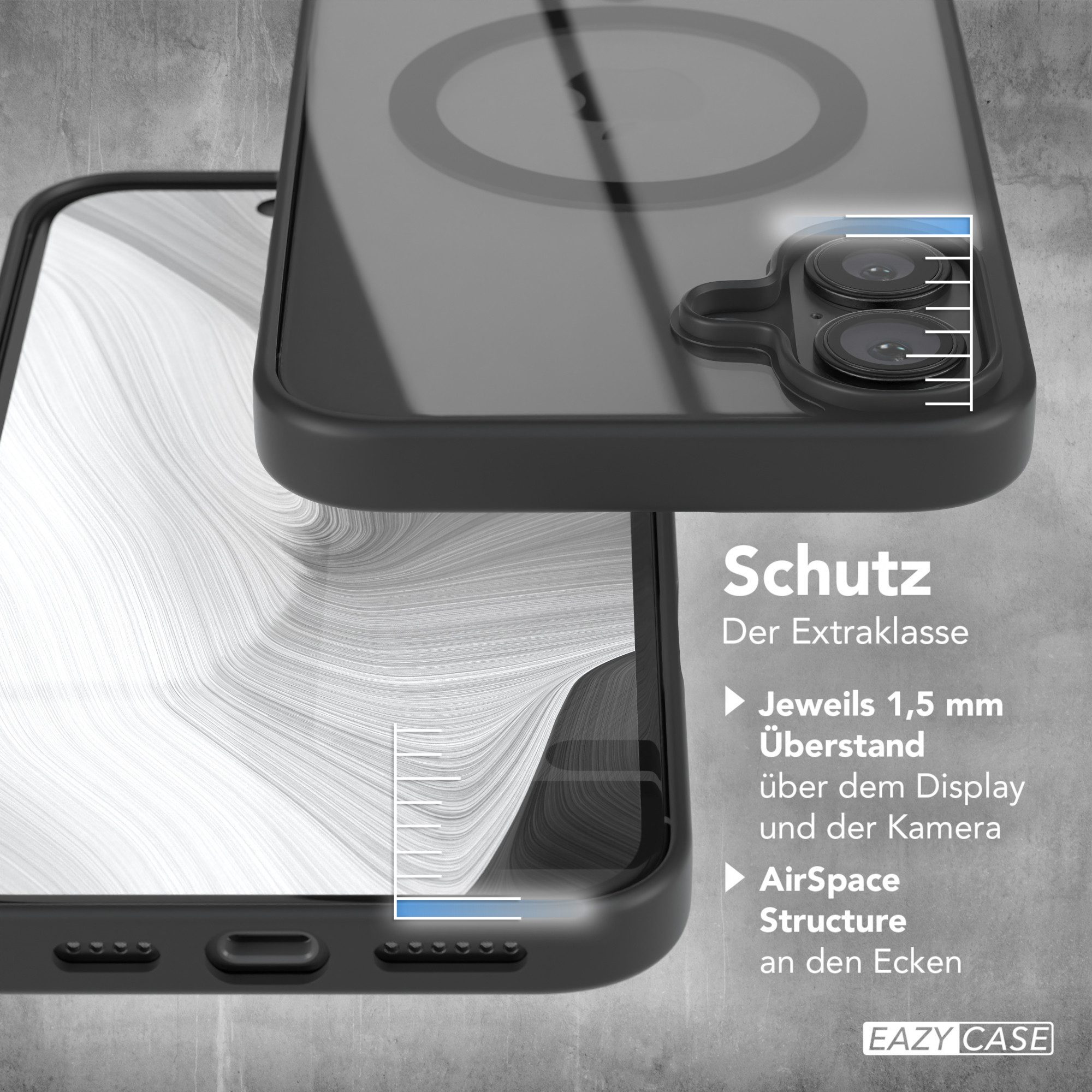 EAZY CASE Handyhülle Transparente Hülle mit MagSafe für iPhone 16 Plus 6,7 Zoll, Qi Charging kompatibel, Silicon Case, Slimcover Displayschutz, Schwarz – Bild 4 von 5