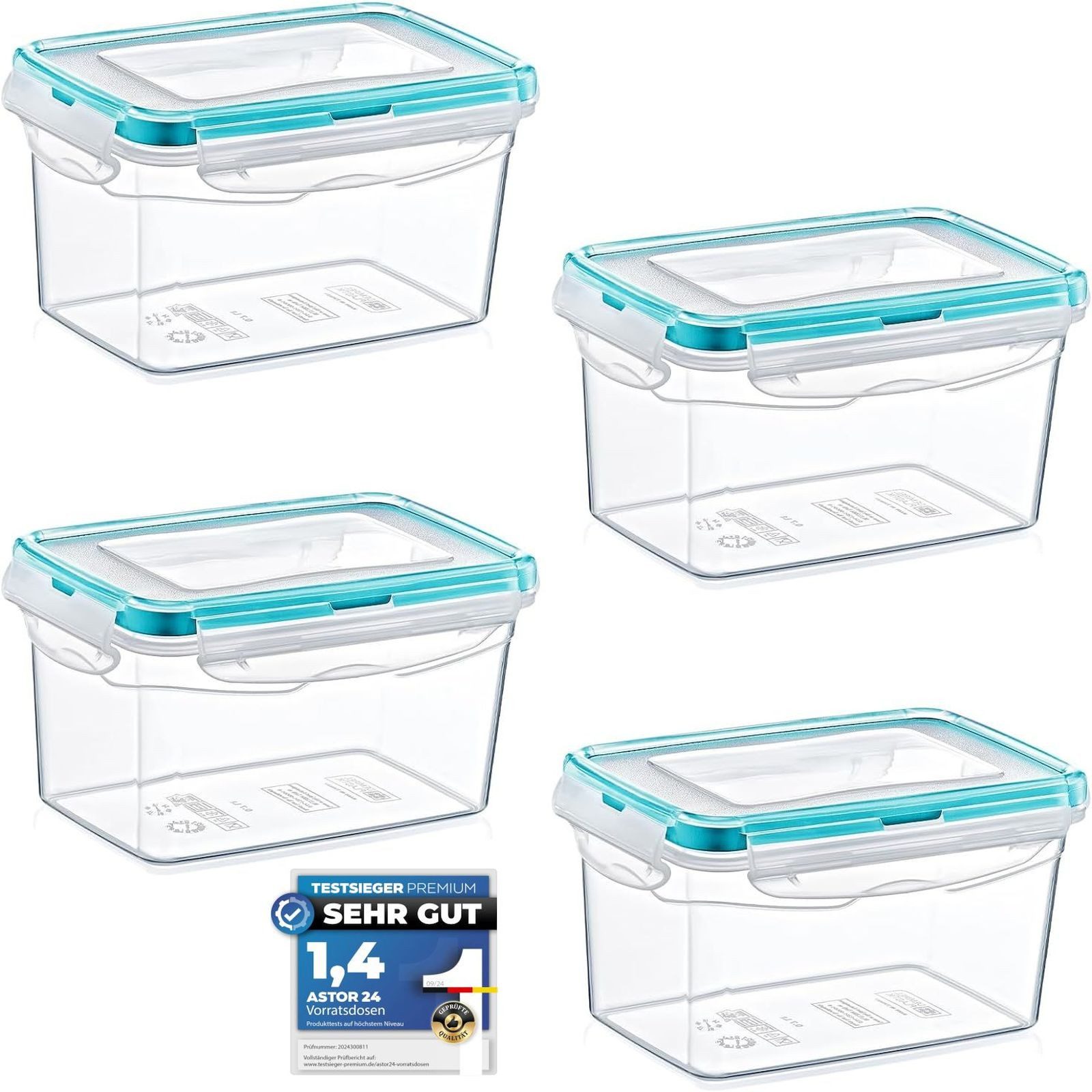 astor24 Frischhaltedose Frischhaltedosen Set mit Deckel Vorratsdose Gefrierdose Kunststoff, (4er Set, ineinander stapelbar, 4er Set Frischhaltedosen 1200 ml mit Deckel), 1200 ml, 100% Luftdicht und Auslaufsicher, BPA-frei, Bruchsicher