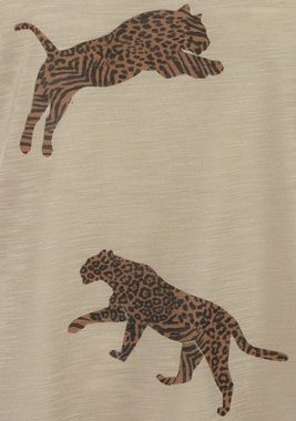 LASCANA Kurzarmshirt mit Leoparden-Motiv, Damen T-Shirt, lockere Passform, casual-chic