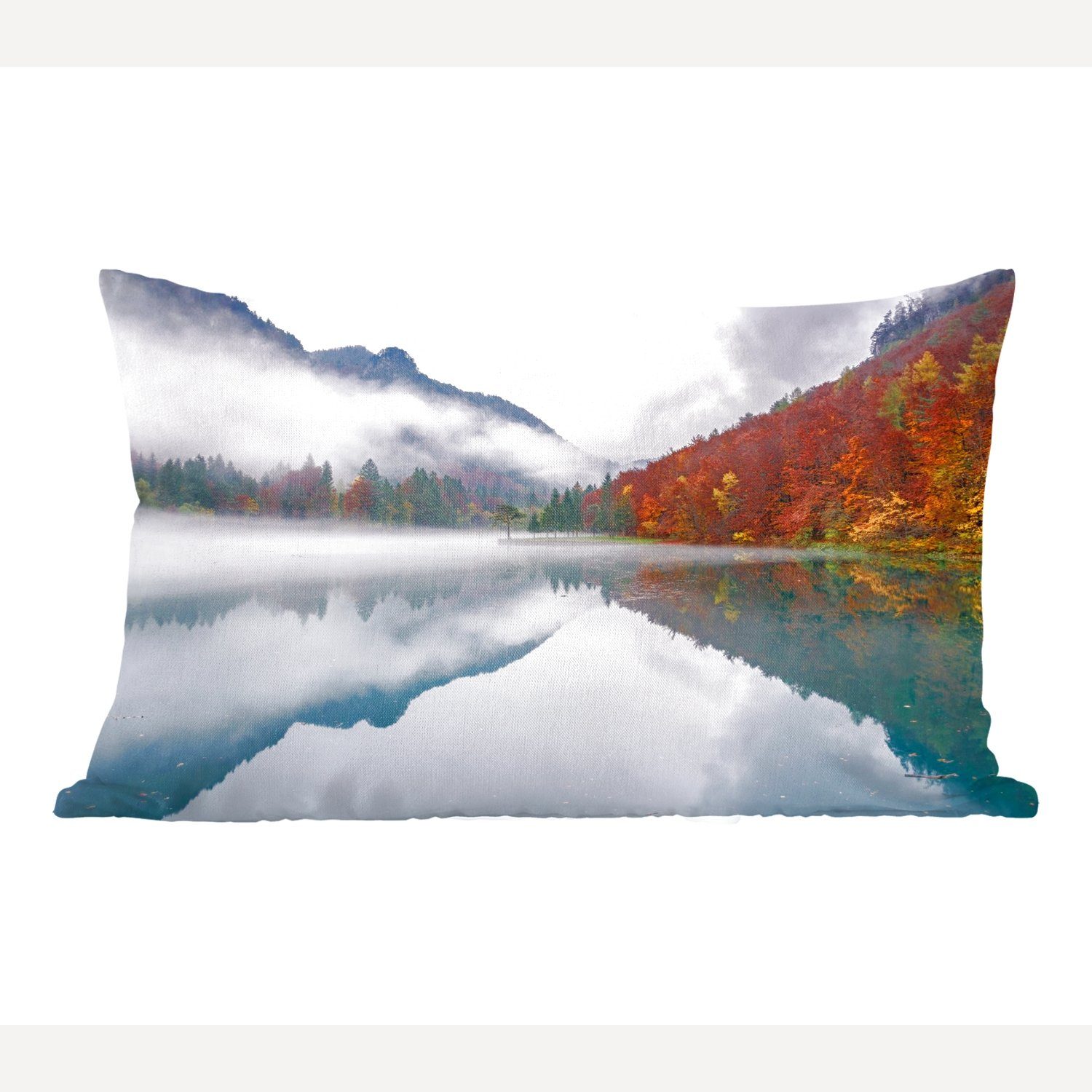 MuchoWow Dekokissen Herbst - Nebel - Wasser - Landschaft, Wohzimmer Dekoration, Zierkissen, Dekokissen mit Füllung, Schlafzimmer