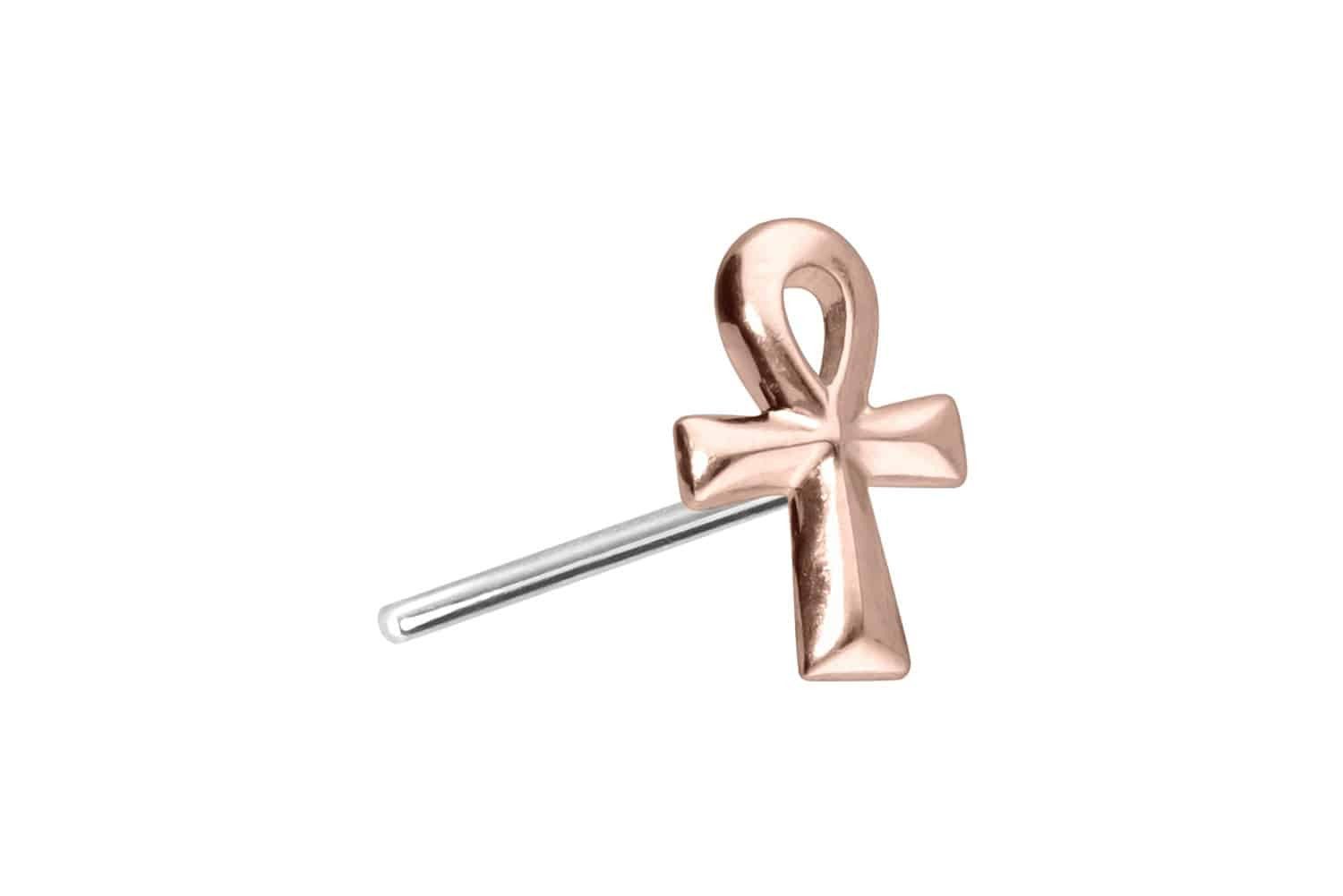 Piercing-Set 14 Karat Gold Aufsatz mit Titan Push Pin ÄGYPTISCHES KREUZ