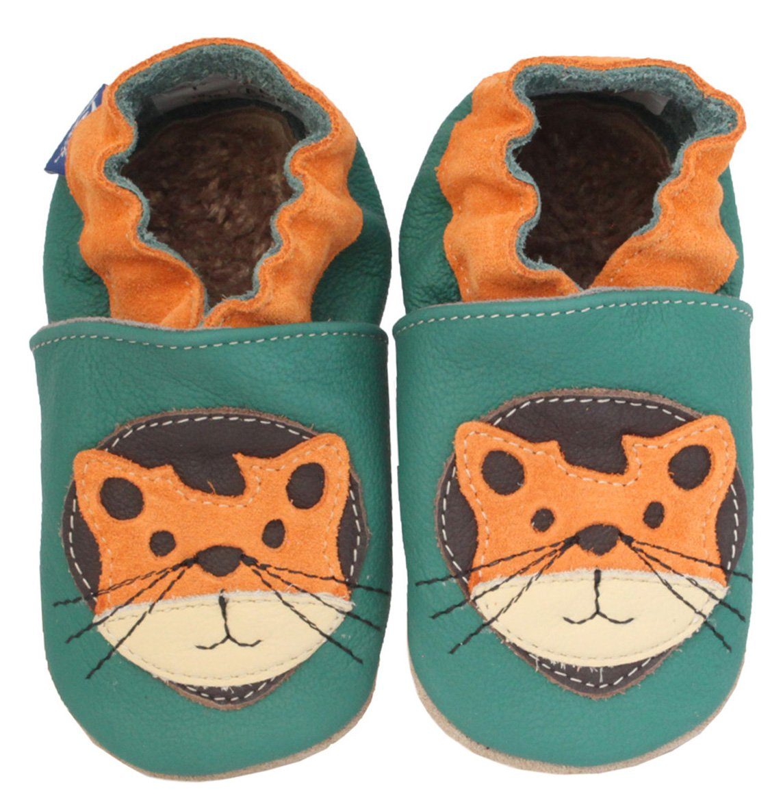 Beck Krabbelschuh kleiner Tiger mit Warmfutter Krabbelschuh (warme, weiche, leichte, flexible Schuhe, für die allerersten Schritte) Seitliche Gummieinsätze für leichtes An- und Ausziehen, Rindsleder