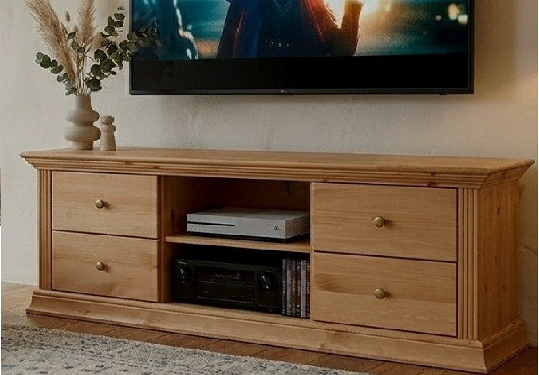 Clever-Moebel TV-Schrank TV Lowboard aus Kiefernholz TV Schrank im Landhausstil Breite: 141cm, Tiefe: 39cm, Höhe: 47cm