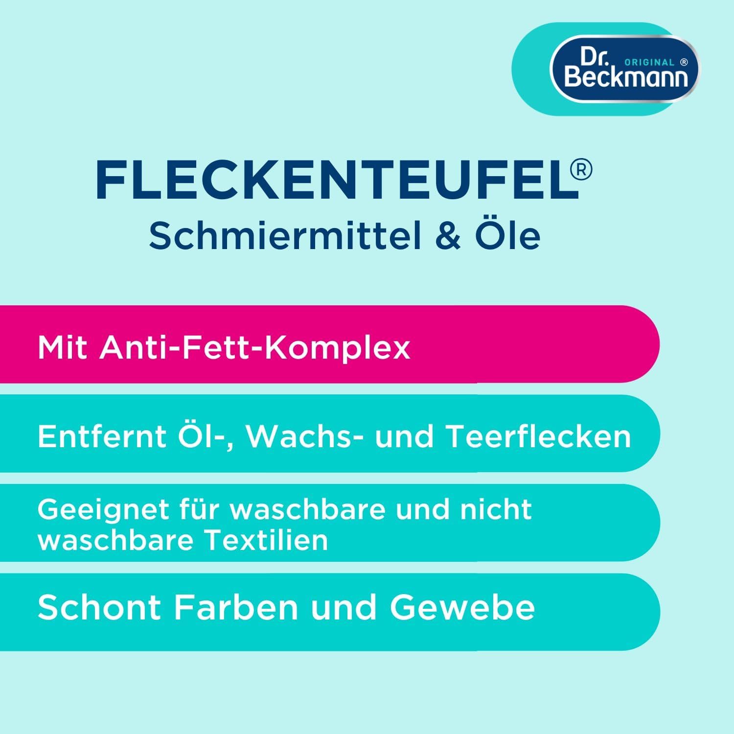 Dr. Beckmann Flüssig Fleckenteufel, Ölflecken, Teer & Kerzenwachs, 50 ml Fleckentferner