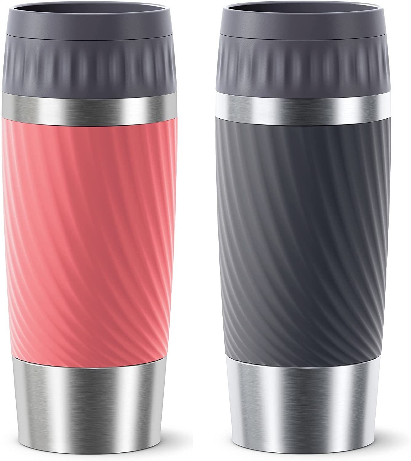 Emsa Thermoflasche Travel Mug, Emsa Thermobecher 2-teilig, 360 ml Travel Mug,  Für unterwegs, Luft und Wasserdicht (Isolierbecher mit doppelwandigem  Edelstahlkörper, BPA frei, Spülmaschinenfest), auslaufsicher, Rot und  Anthrazit
