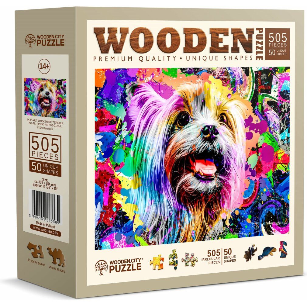 Wooden City Puzzle Holzpuzzle Pop Art Yorkshire Terrier 505 Teile, Puzzleteile
