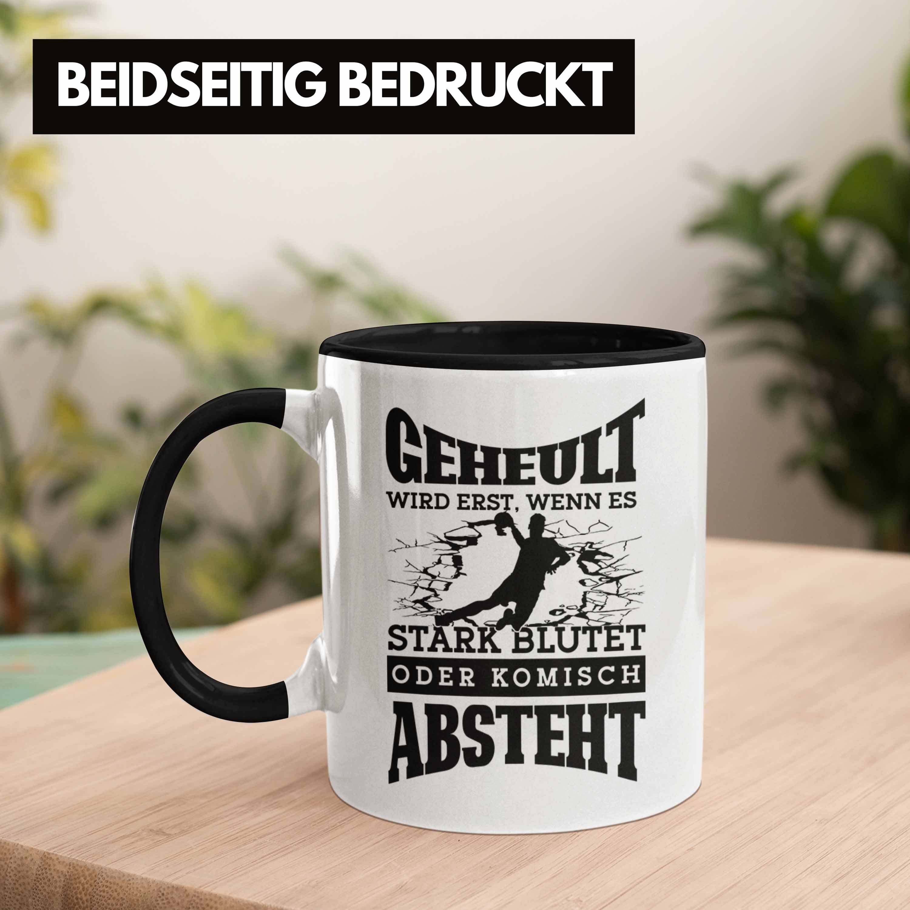 Lustige Tasse Trendation Handball-Spieler Geschenk Geschenkidee Schwarz Spruch Tasse Handba als