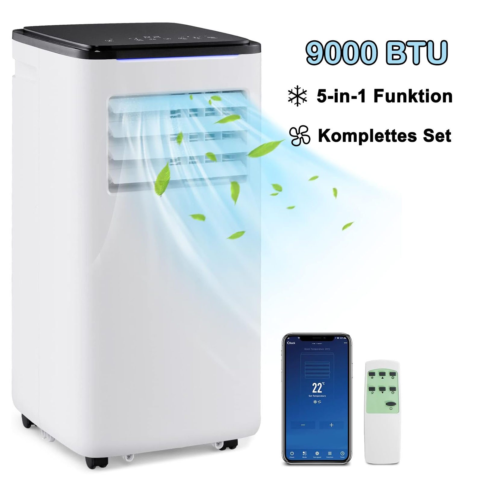 COSTWAY 4-in-1-Klimagerät, 9000BTU Klimaanlage bis 60m³, 42L/Tag, mit APP