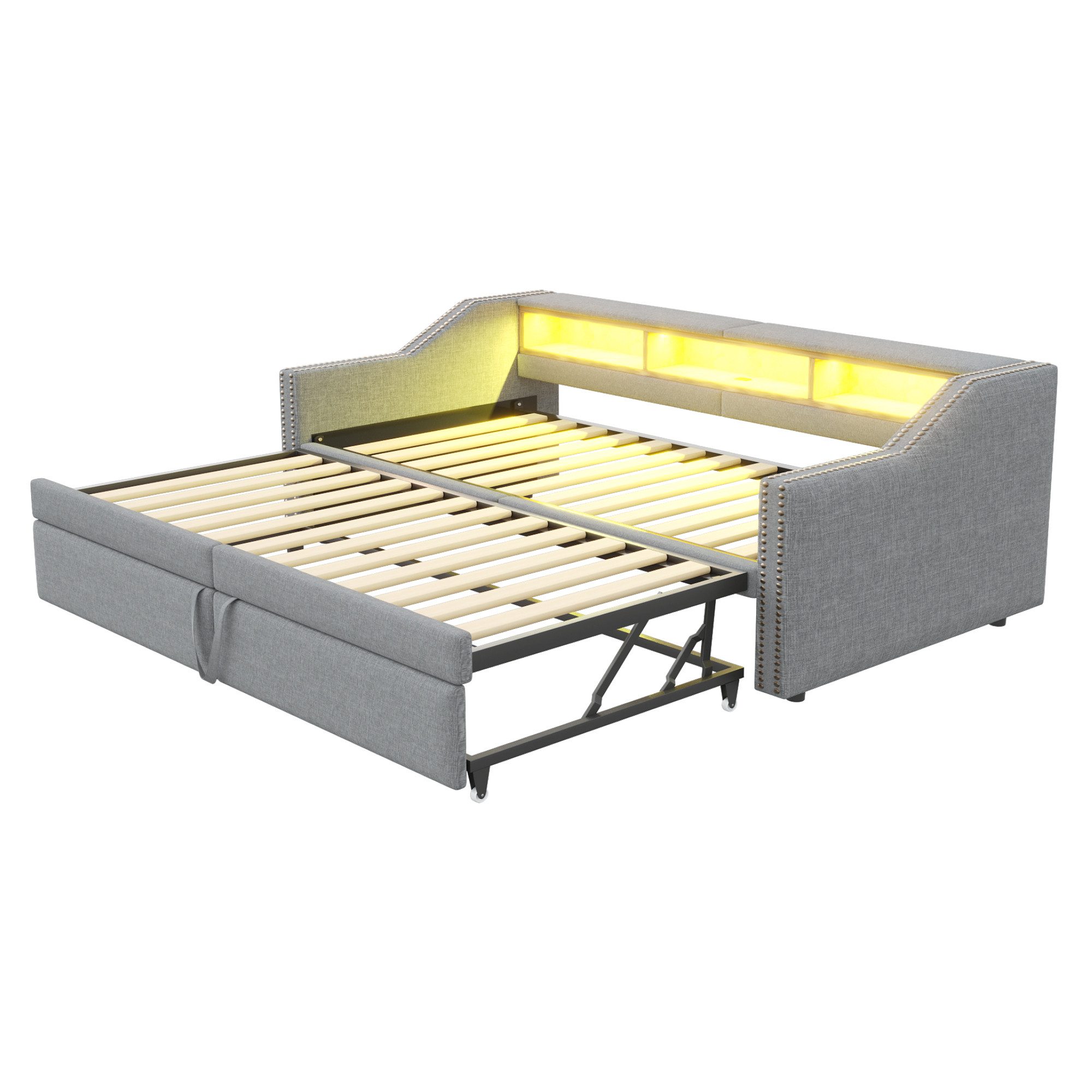 OKWISH Schlafsofa Polsterbett,mit USB-Anschluss, LED-Beleuchtung, Polsterbe günstig online kaufen