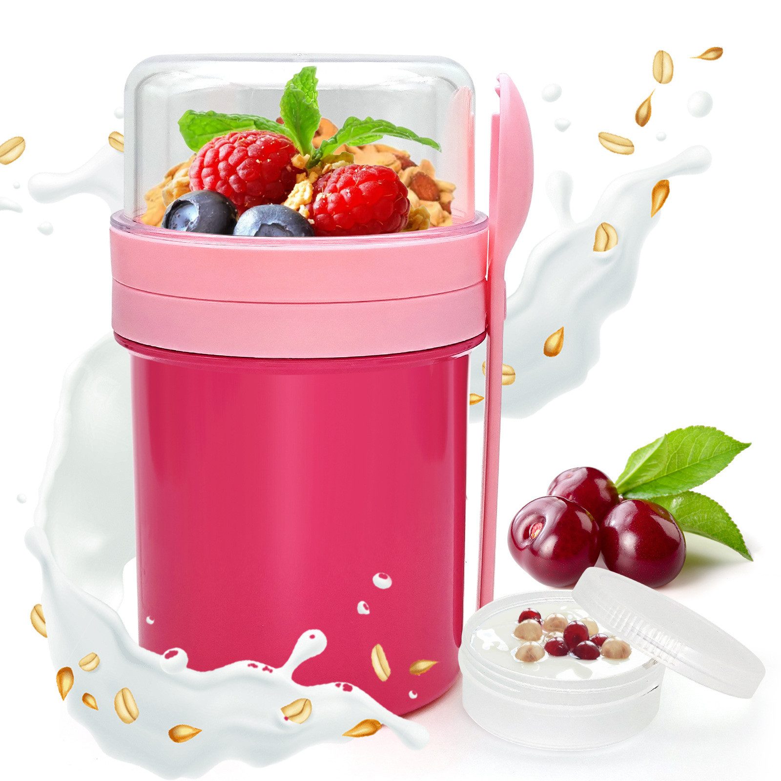 Auledio Müslibox Müslibecher Joghurtbecher to Go mit Gabel-Löffel Haferbehälter, 550ml+250ml Tragbarer Auslaufsicherer Müslibecher