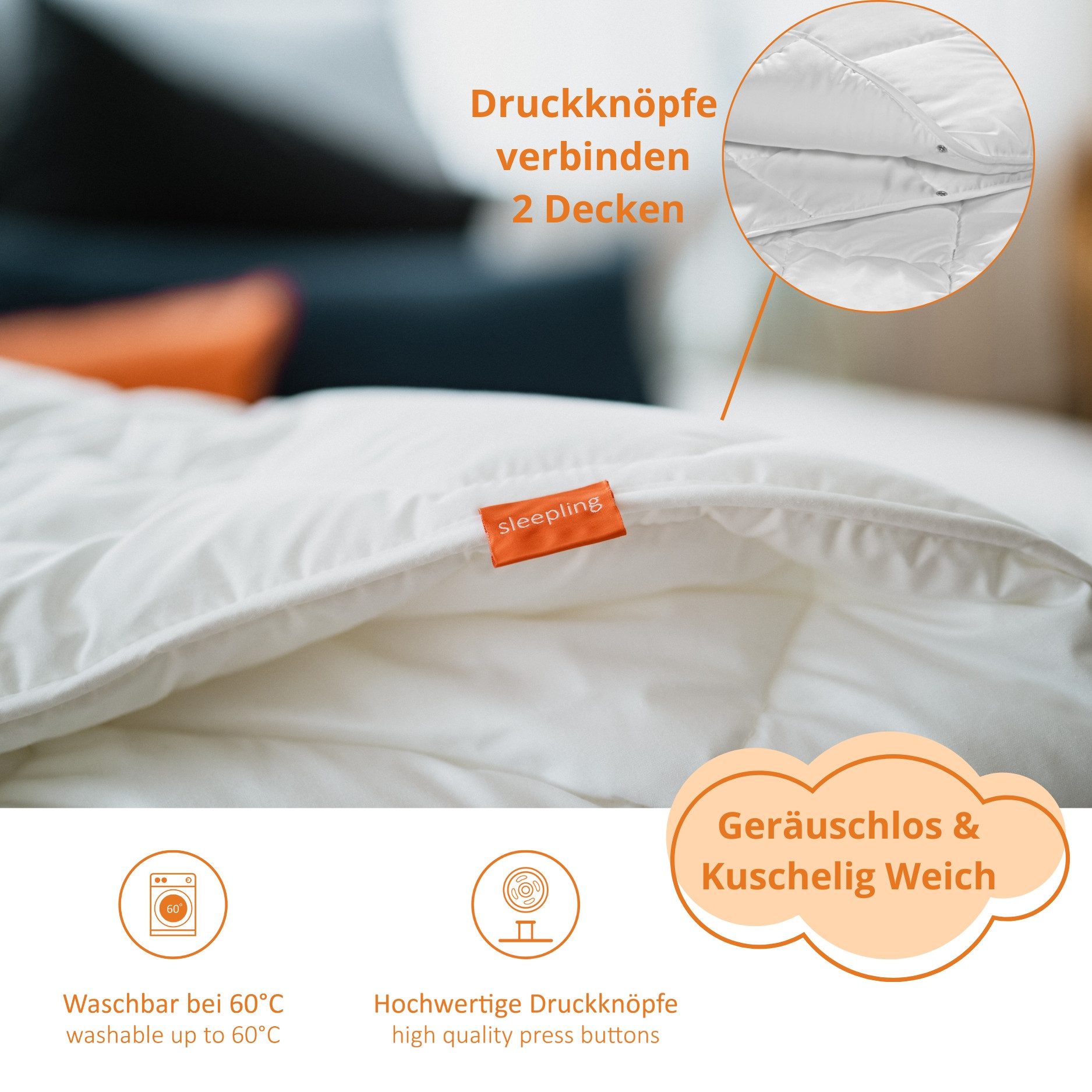 sleepling Microfaserbettdecke für Allergiker, Füllung: hochwertige Markenvollfaser aus 100% Polyester, antibakteriell, antimilben, Peachskin