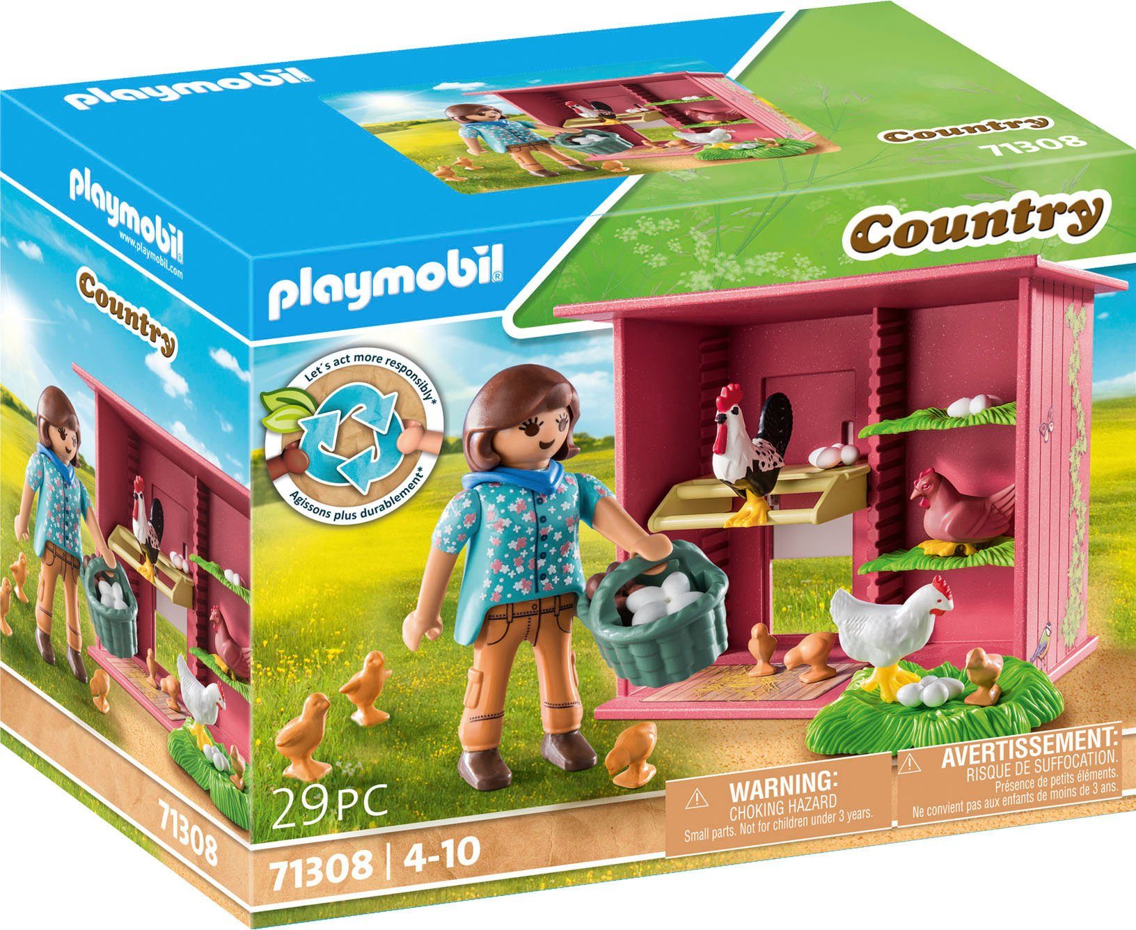 Playmobil® Konstruktions-Spielset Hühner mit Küken (71308), Country, (29 St), teilweise aus recyceltem Material; Made in Germany