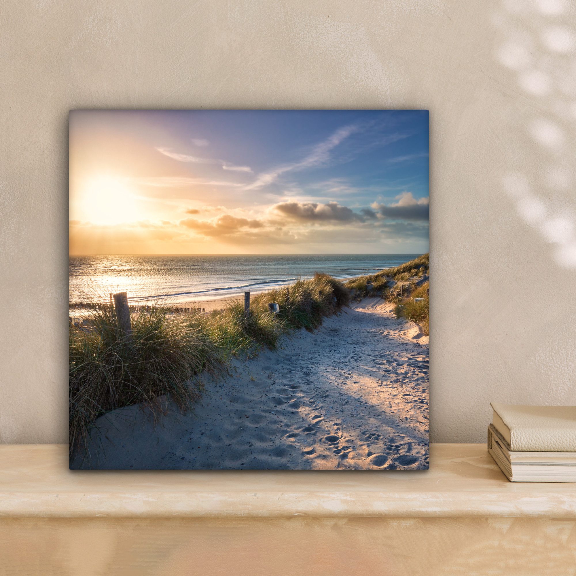 OneMillionCanvasses® Leinwandbild Sonnenuntergang - Strand - Düne - Gras - günstig online kaufen