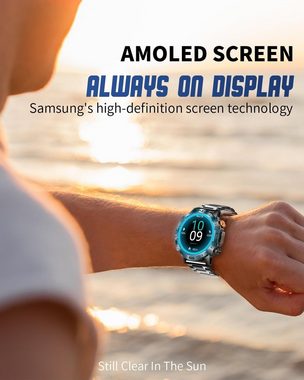 PODOEIL Männer's Smartwatch (1,43 Zoll, Android / iOS), Mit Blutdruckmessgerät, Always-On Display und über 100 Sportmodi