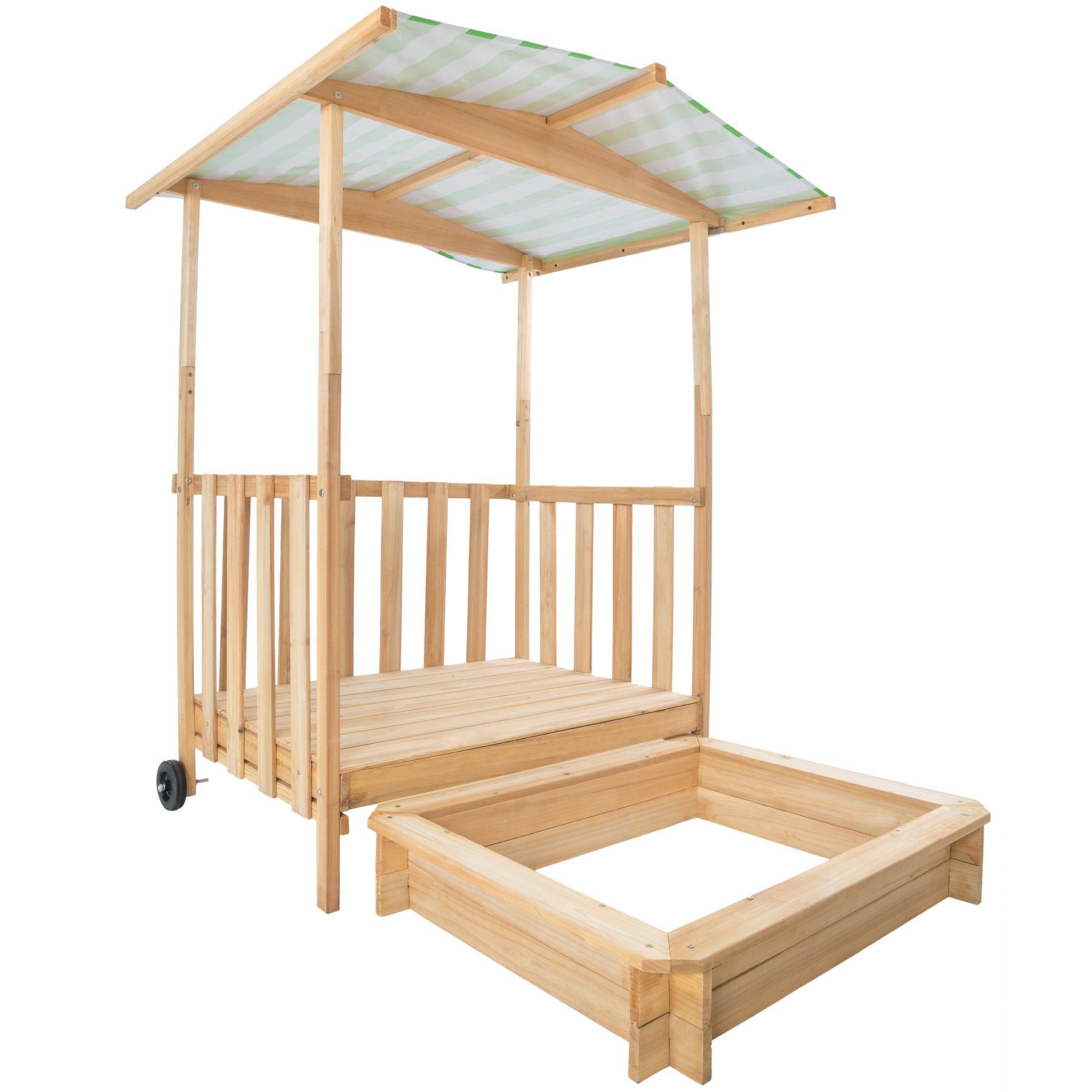 tectake Sandkasten Sandkiste und Spielveranda mit Dach 106x105x137cm, aus Holz