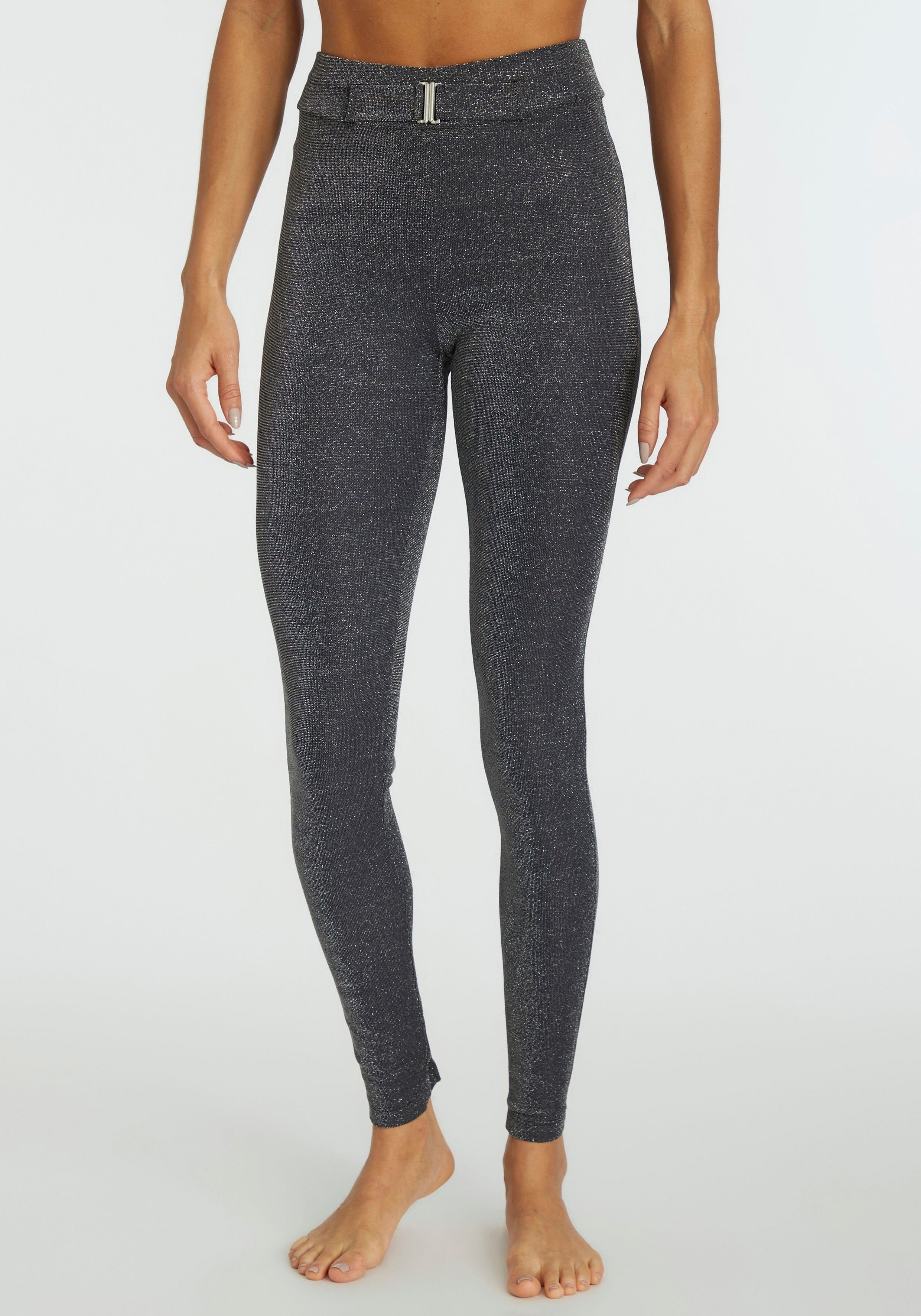 LASCANA Leggings vorne mit angesetztem Gürtel grau-silber