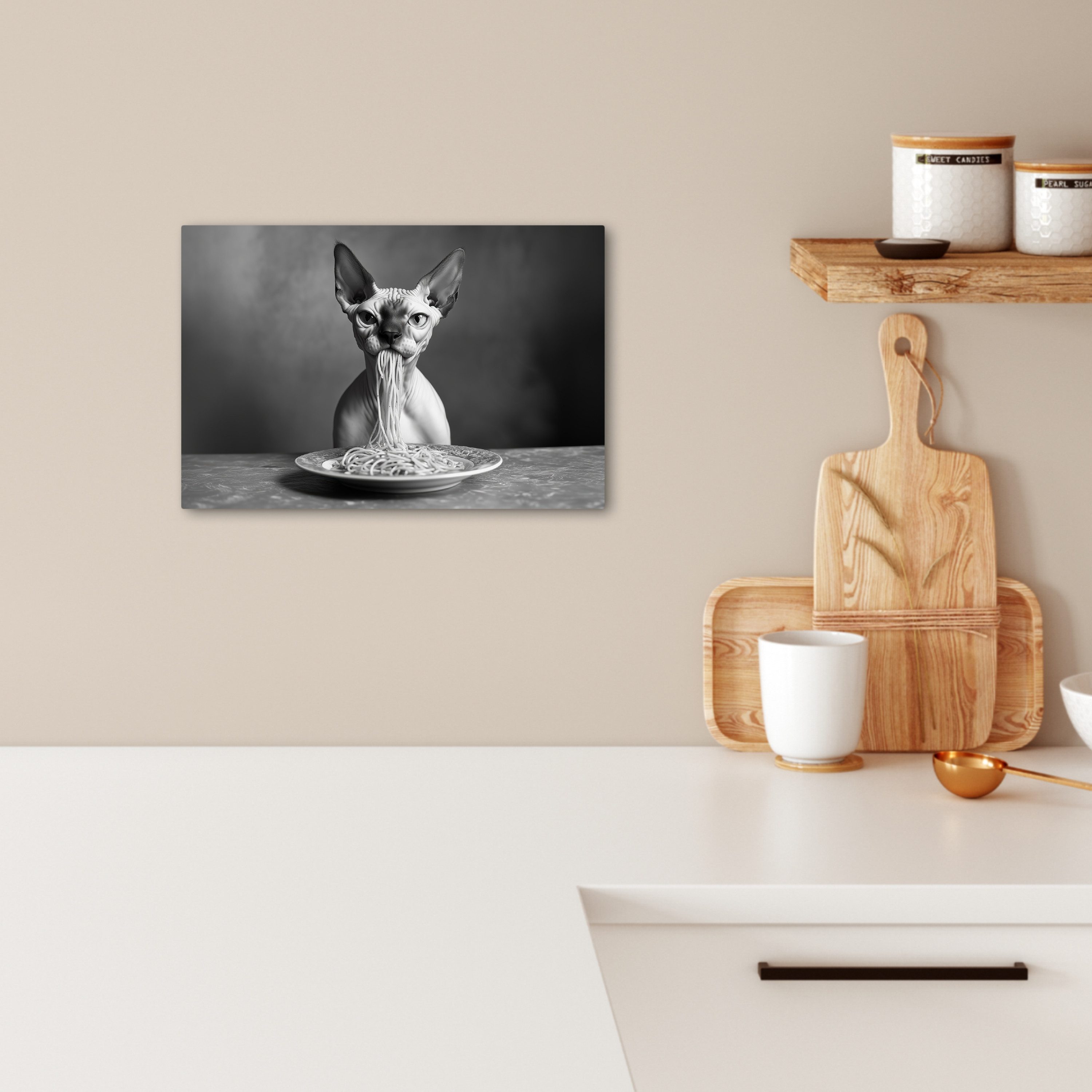 OneMillionCanvasses® Leinwandbild Sphynx - Katze - Tiere - Humor - Spaghett günstig online kaufen