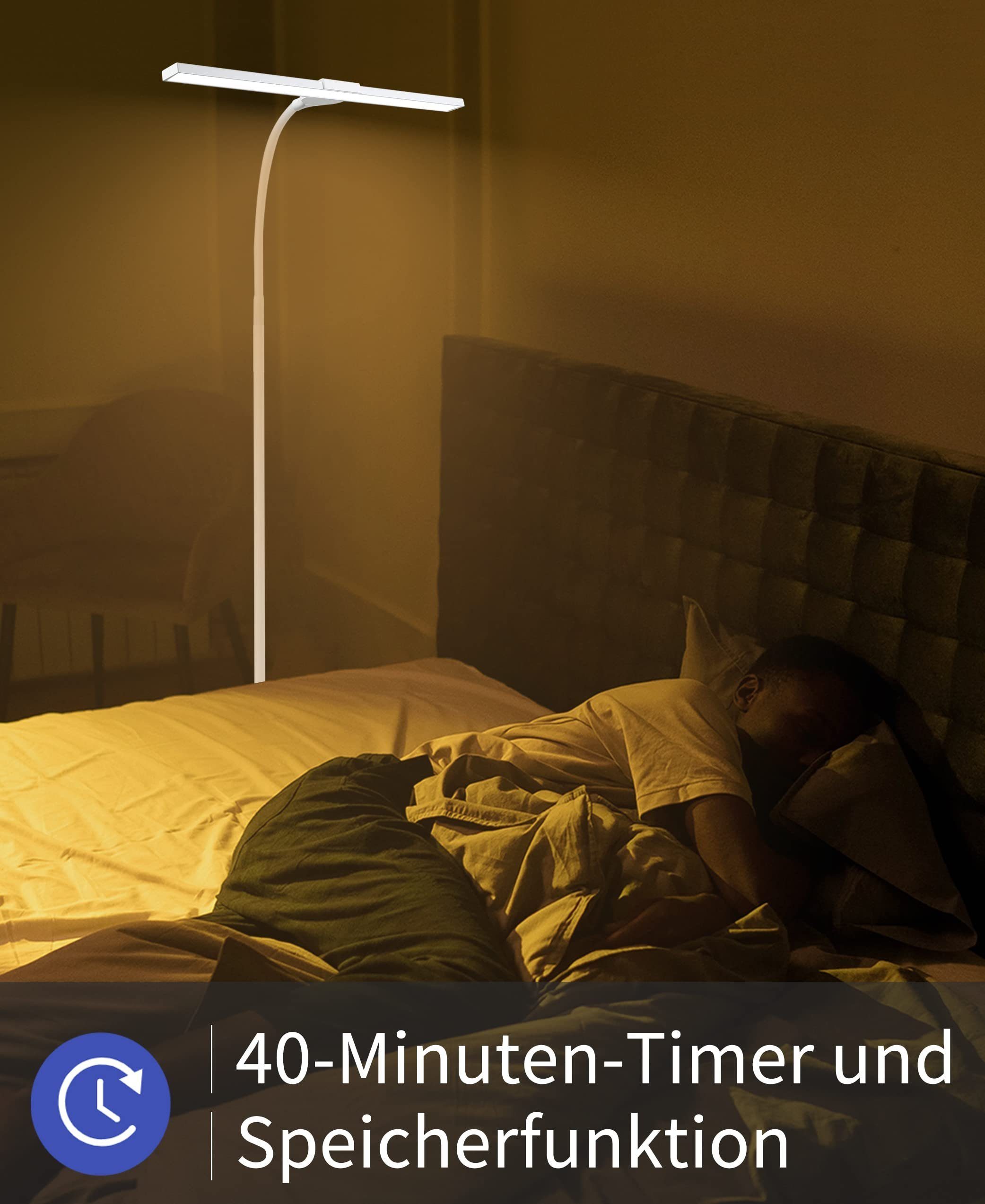 integriert, Beleuchtung ZMH Timer dimmbar, weiß Büro, Deko Touch Leselampe LED fest LED mit Stehlampe Modern