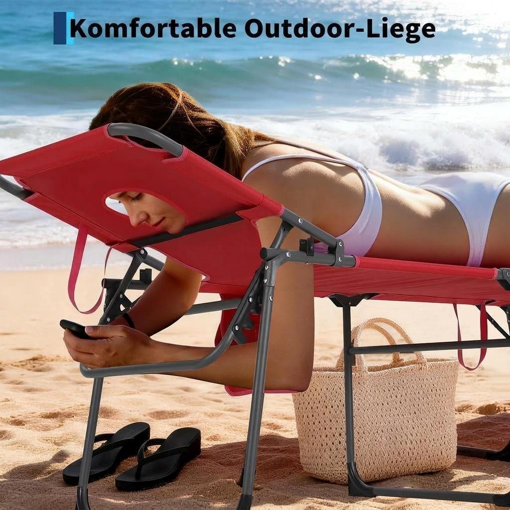 GarveeMore Gartenliege Sonnenliege mit Gesichtsausschnitt Klappbarer Liegestuhl 200x60x60cm – Bild 2 von 5