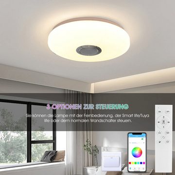 LETGOSPT Deckenleuchte 24W LED Deckenlampe mit Lautsprecher, RGB APP WIFI, LED fest integriert, mit Sternenhimmel-Effekt, für Badezimmer Schlafzimmer Wohnzimmer