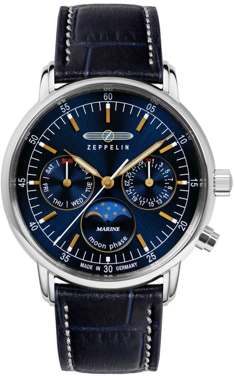 ZEPPELIN Multifunktionsuhr LZ 14 Marine, 8635-3, Armbanduhr, Quarzuhr, Damenuhr, Datum, Leuchtzeiger, Made in Germany
