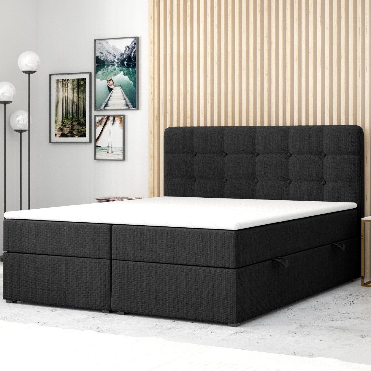 M-Punkt24 Boxspringbett Athen (180 x 200 cm, Grau oder Schwarz), inkl. Bettkasten, inkl. Visco-Topper, inkl. Matratze H3