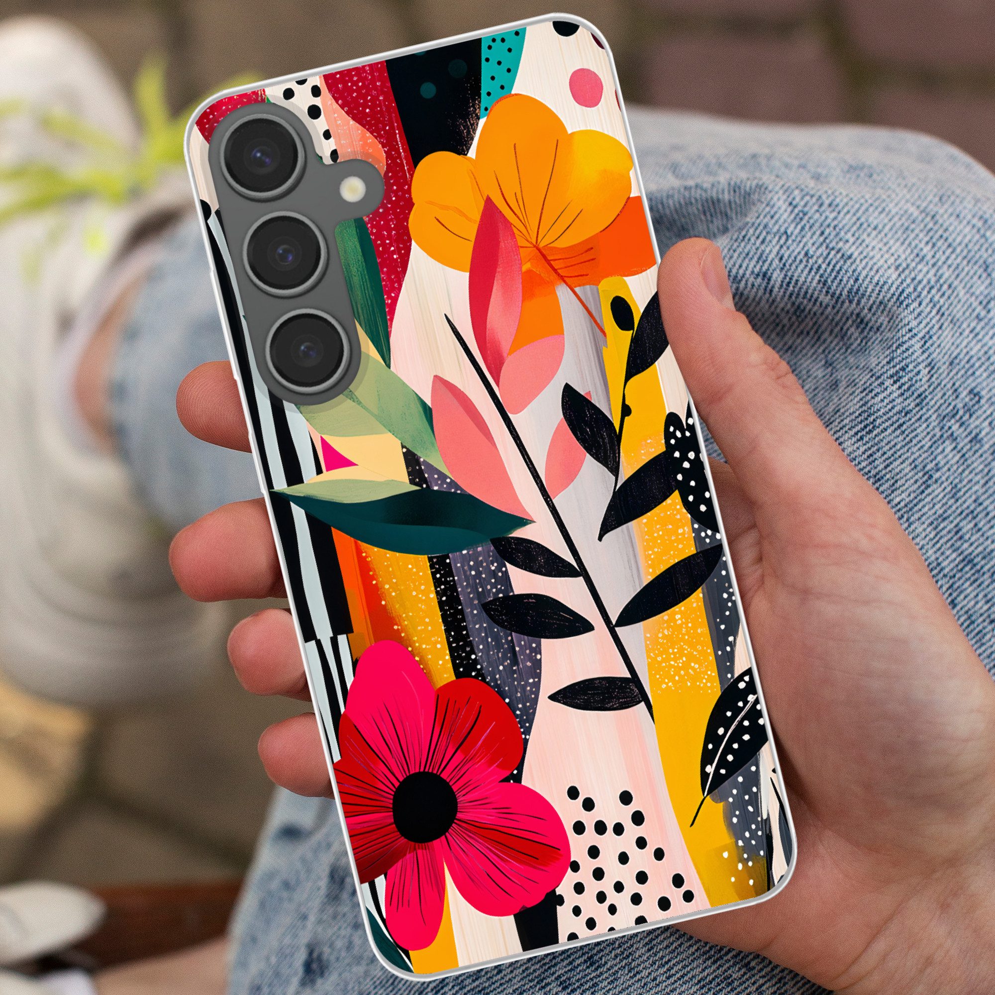 MuchoWow Handyhülle für Samsung Galaxy S24 Plus Blumen - Blätter - Abstrakt - Farbenfroh, Phone Case, Silikon, Schutzhülle Dünn