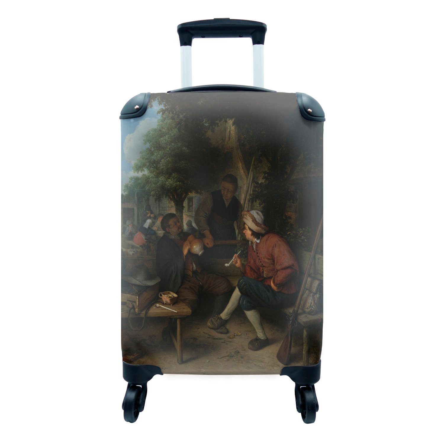 MuchoWow Handgepäckkoffer Reisende ruhen sich aus - Gemälde von Adriaen van Ostade, 4 Rollen, Reisetasche mit rollen, Handgepäck für Ferien, Trolley, Reisekoffer