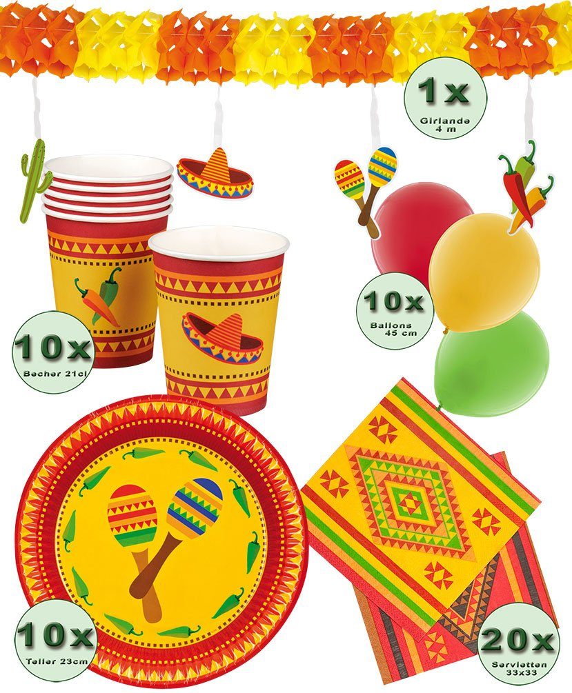 Pappbecher Partygeschirr Hawaii Girlande Einweggeschirr-Set Set Tlg Ballons, Party Pappteller Karneval-Klamotten 40 Servietten Mexiko