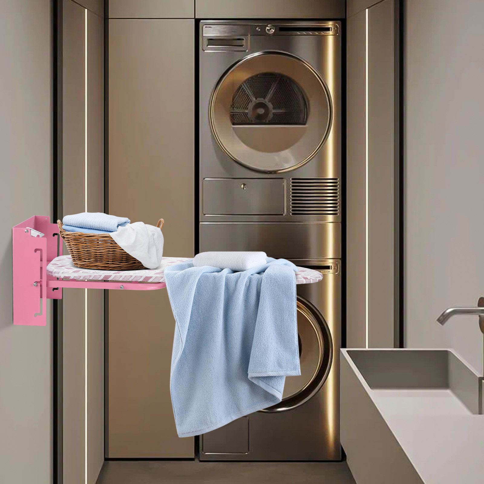 XERSEK Bügelbrett Bügelbrett Klappbar mit Wandmontage ist höhenverstellbar, Iron Board mit Abnehmbarem hitzebeständigem Bügelbezug Platzsparende