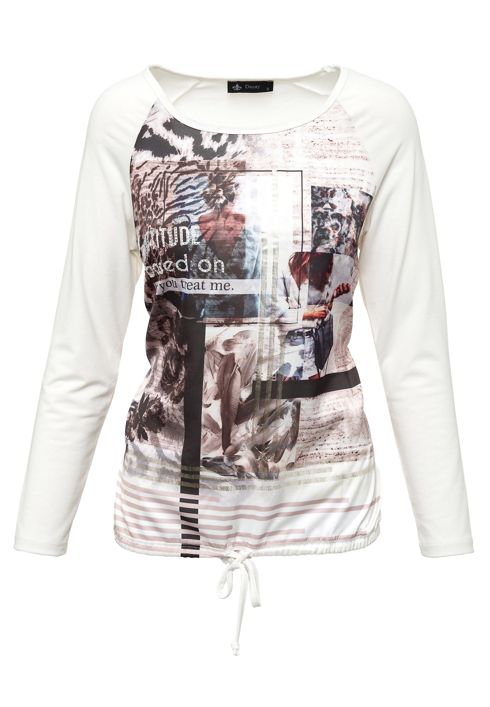 Decay Langarmshirt mit modischem Frontprint weiß